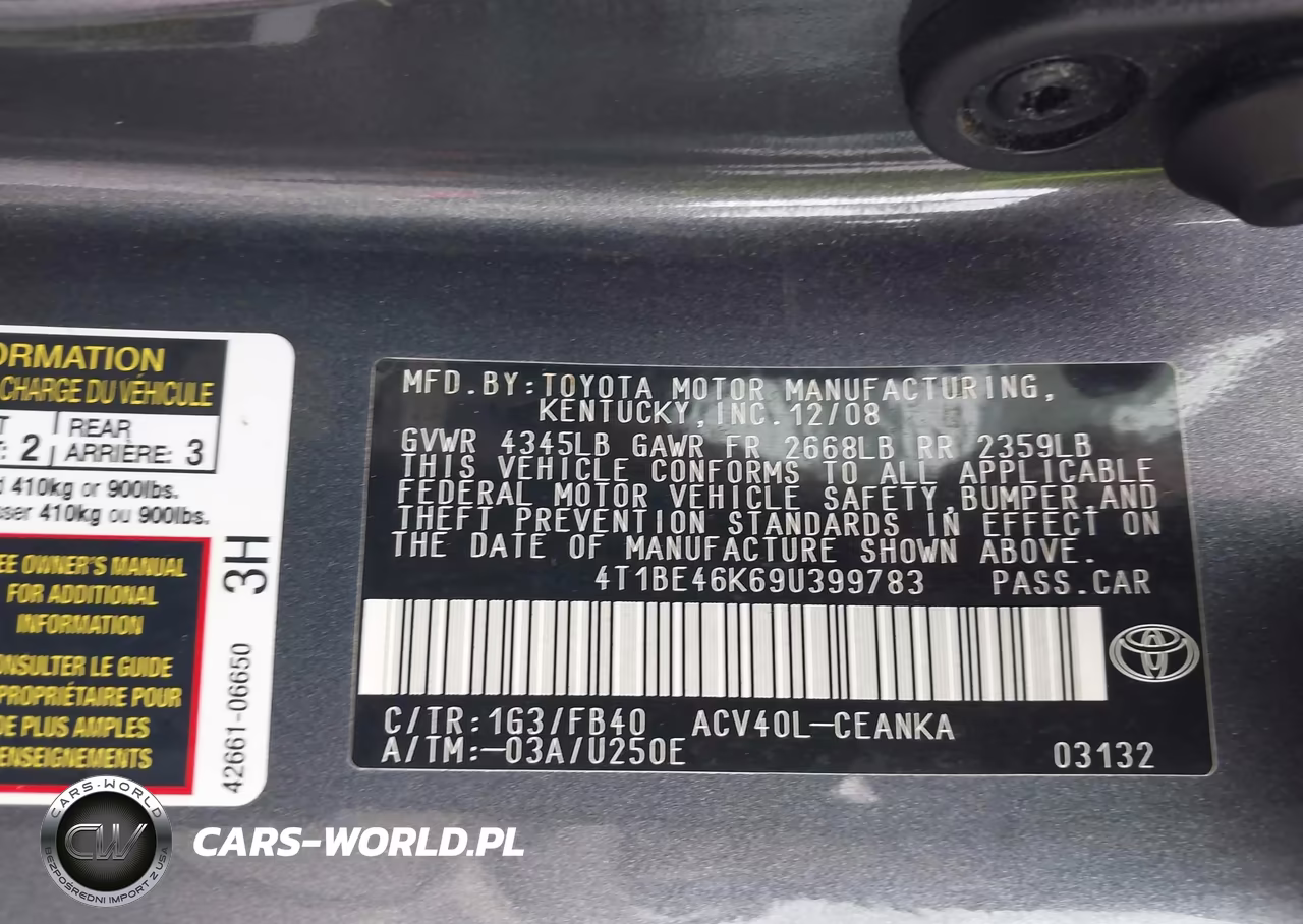 2009 Toyota Camry Le-Se-Xle VIN:4T1BE46K69U399783 - 9