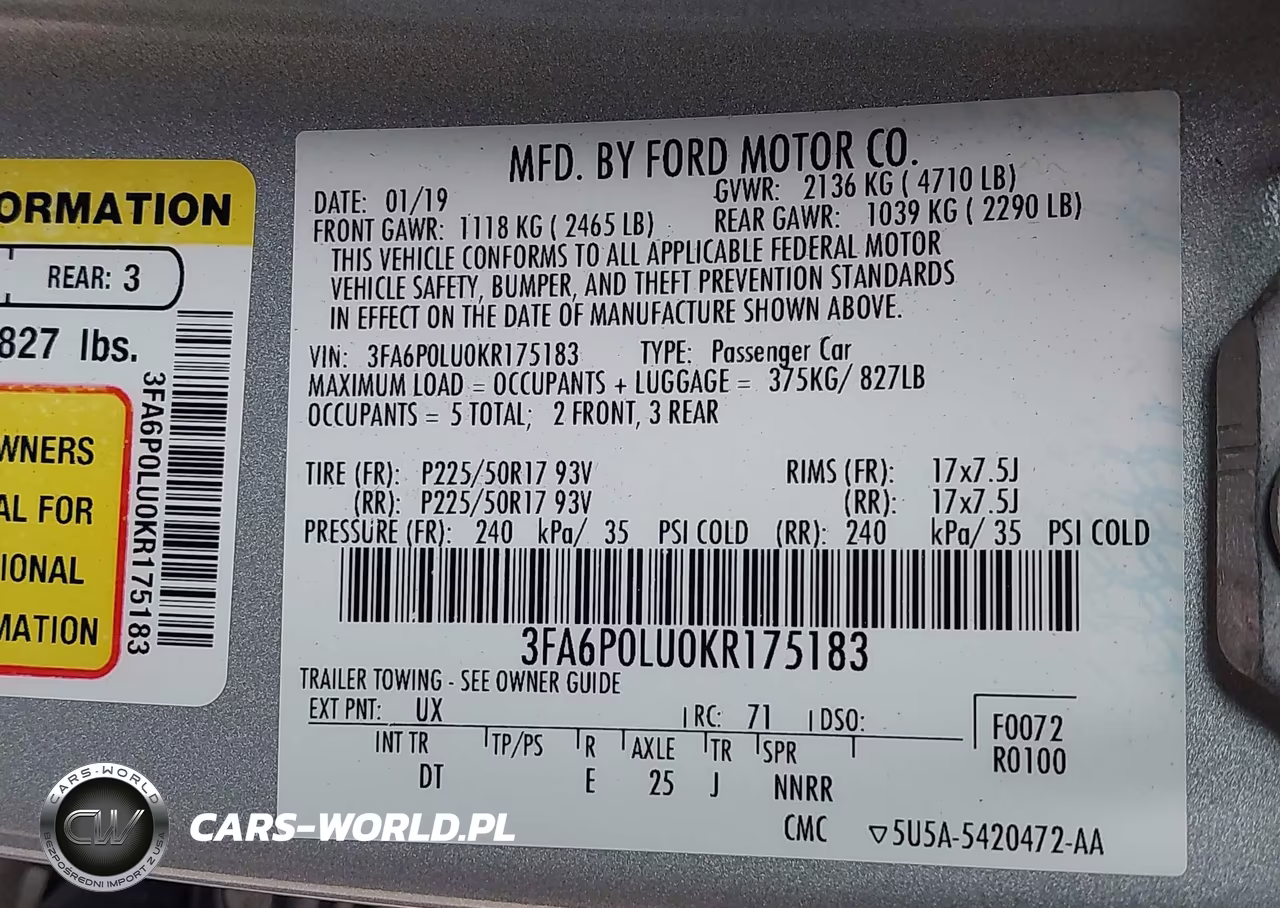 2019 Ford Fusion Hybrid Se VIN:3FA6P0LU0KR175183 - 9