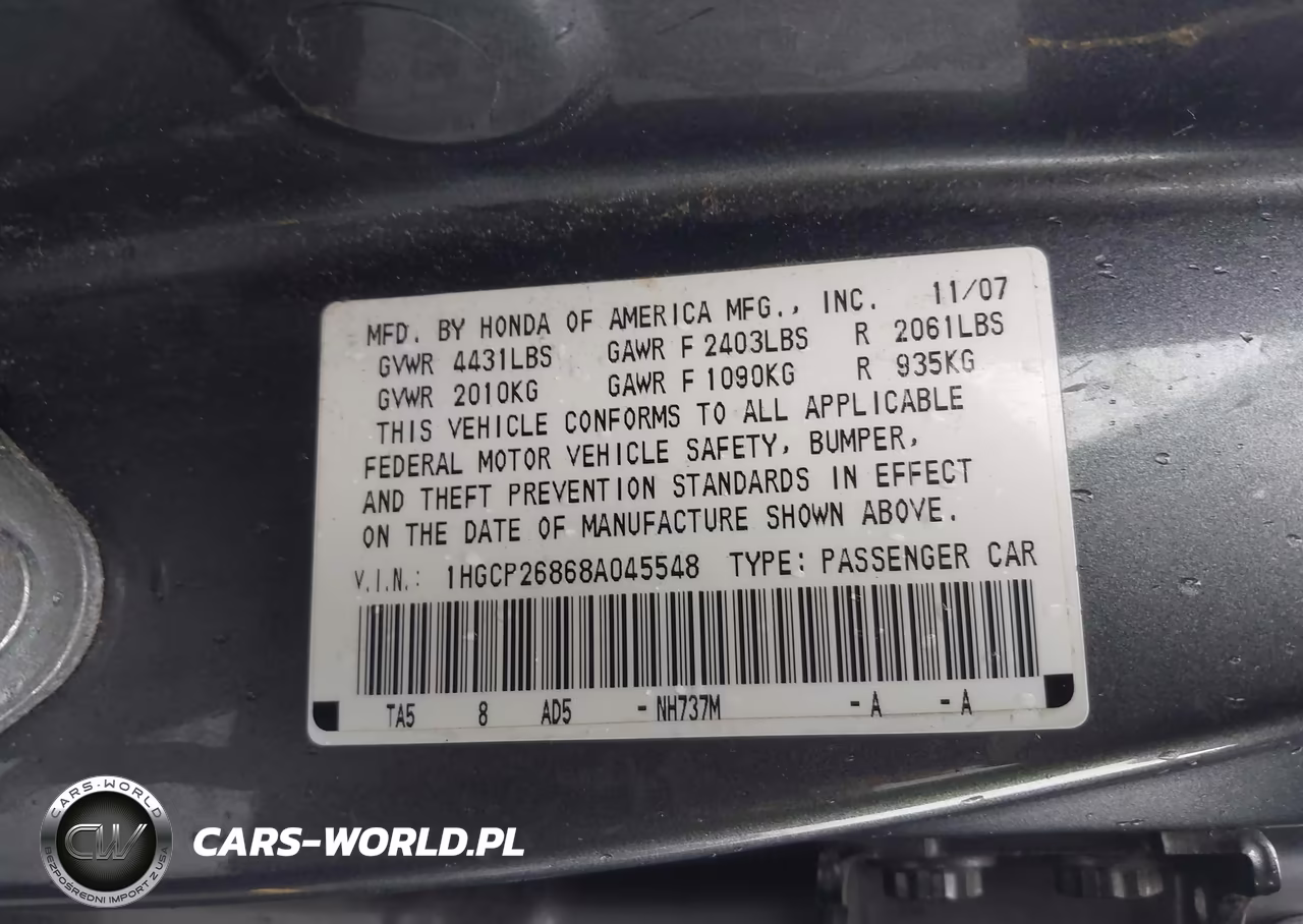 2008 Honda Accord 2.4 Ex-L VIN:1HGCP26868A045548 - 9