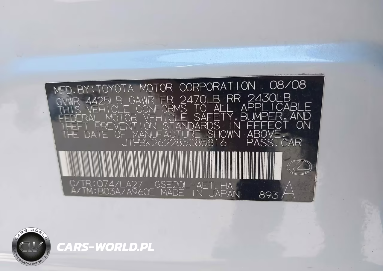 2008 Lexus Is 250 VIN:JTHBK262285085816 - 9