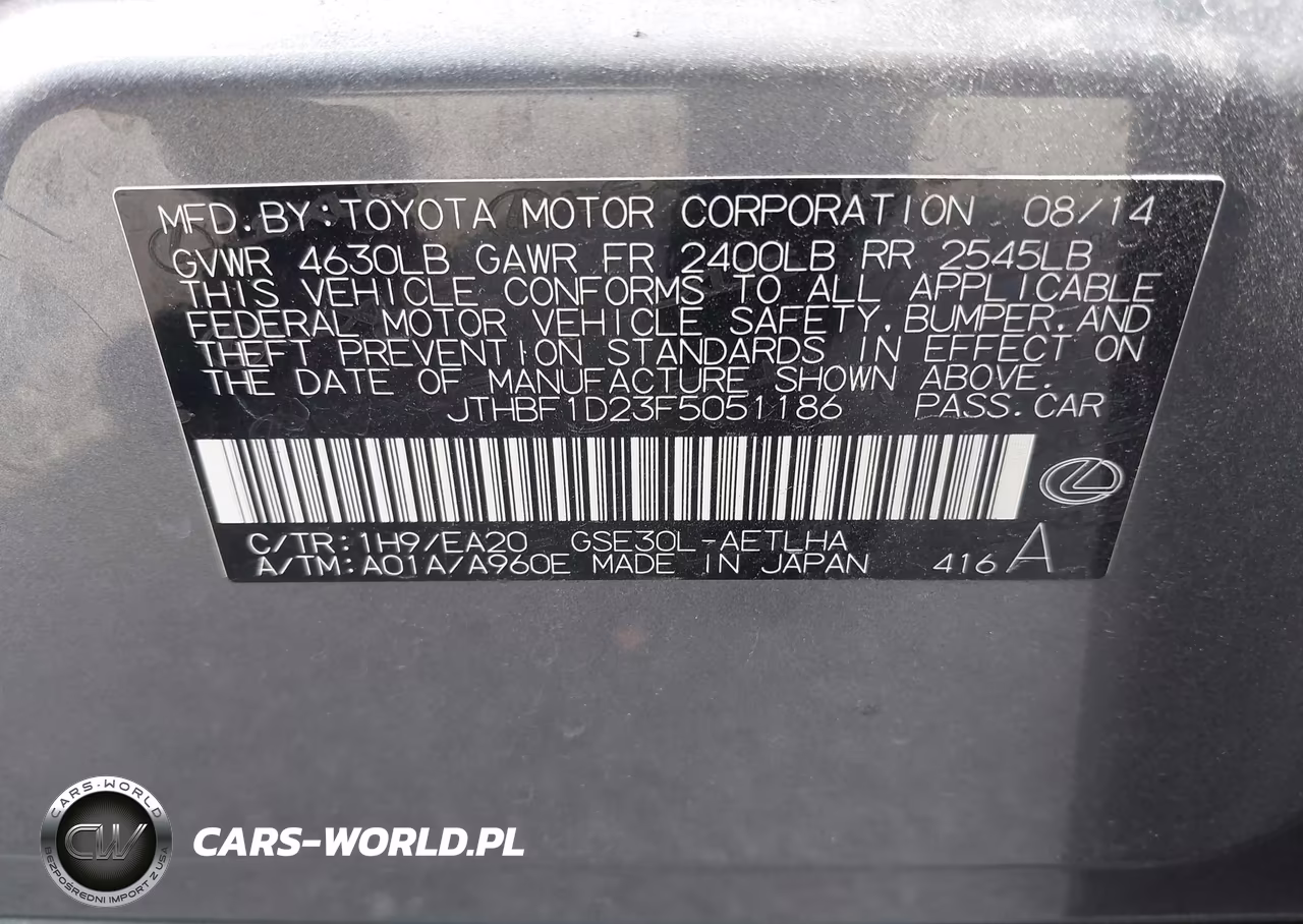 2015 Lexus Is 250 VIN:JTHBF1D23F5051186 - 9