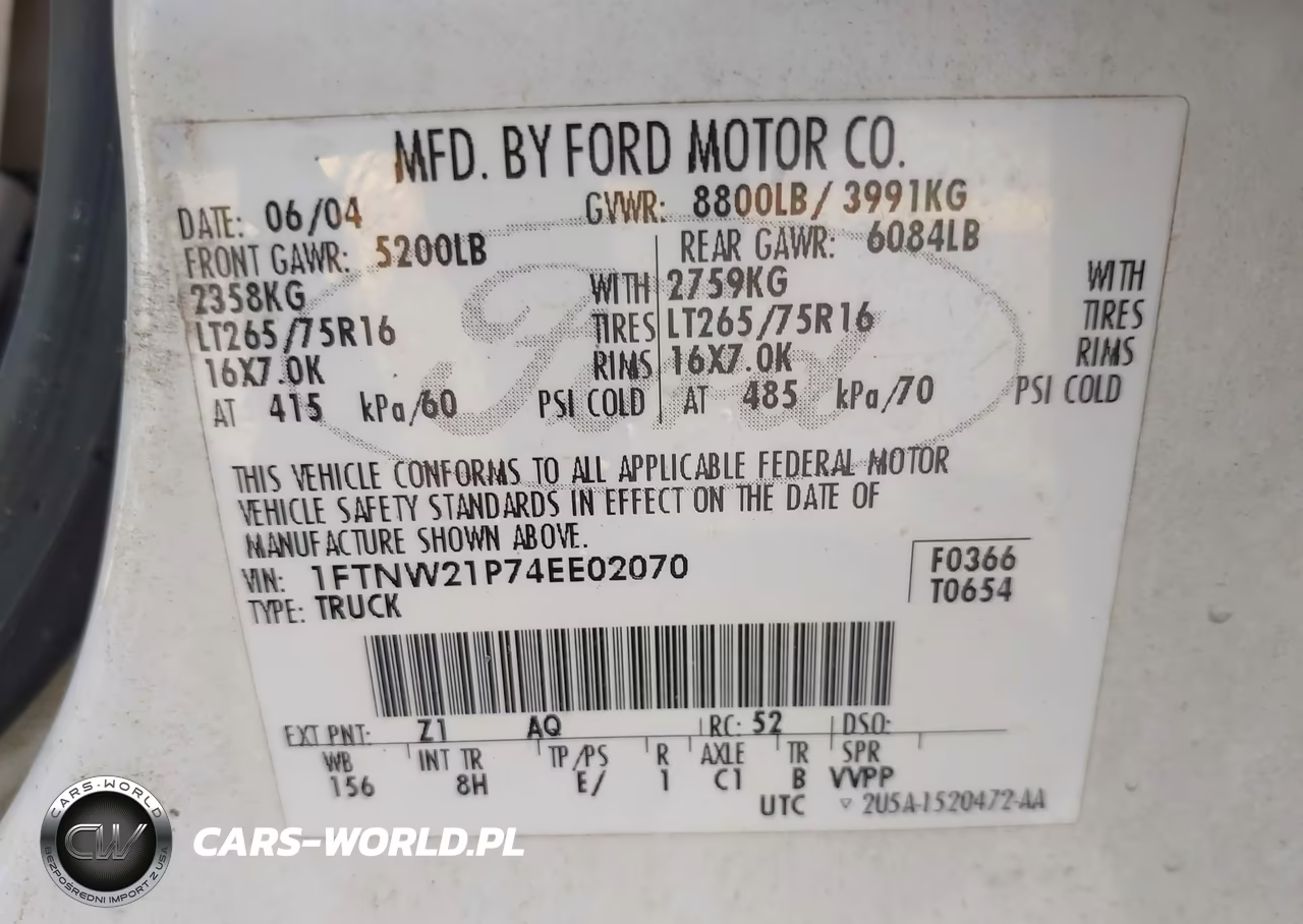 2004 Ford F250 Super Duty VIN:1FTNW21P74EE02070 - 9