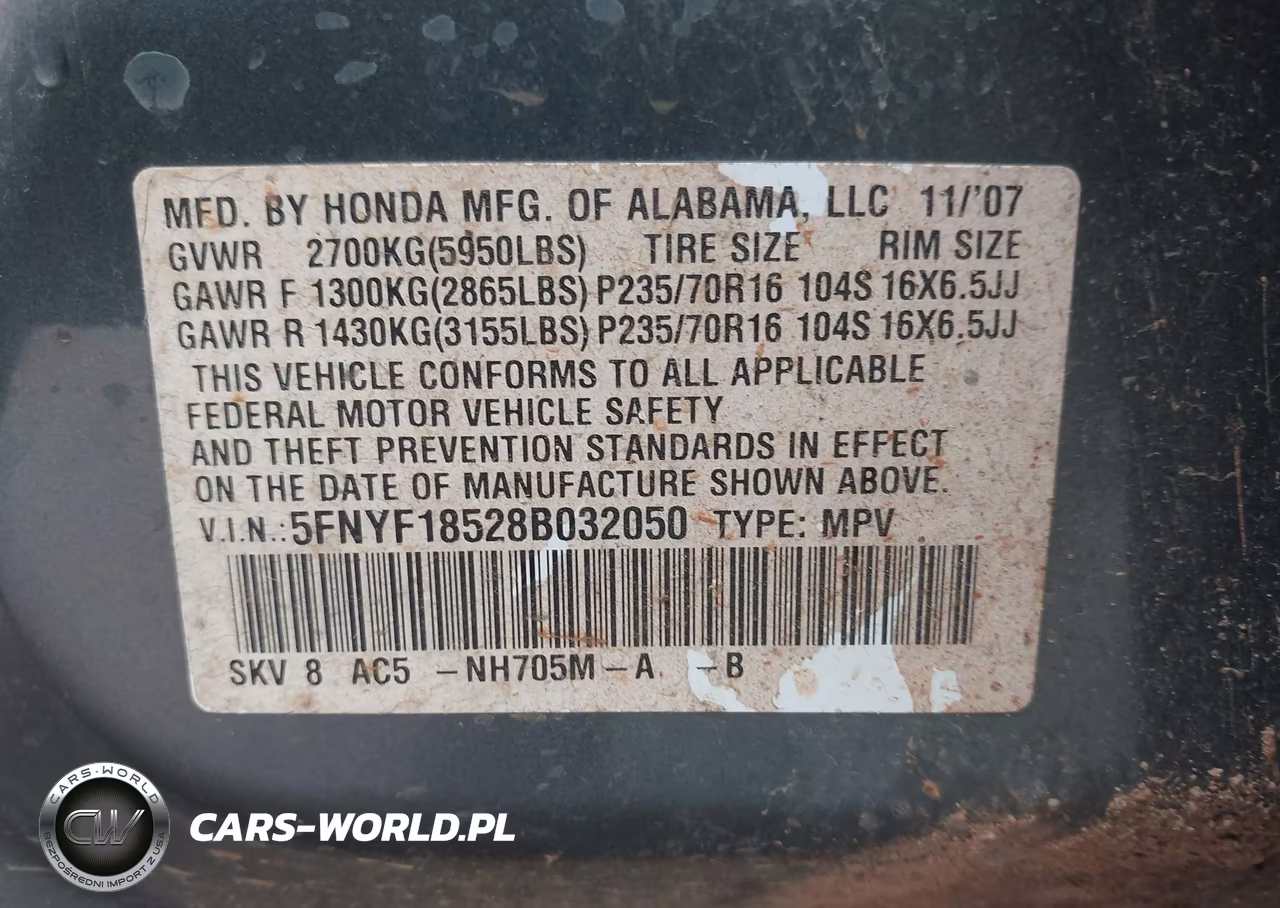 2008 Honda Pilot Ex-L VIN:5FNYF18528B032050 - 9