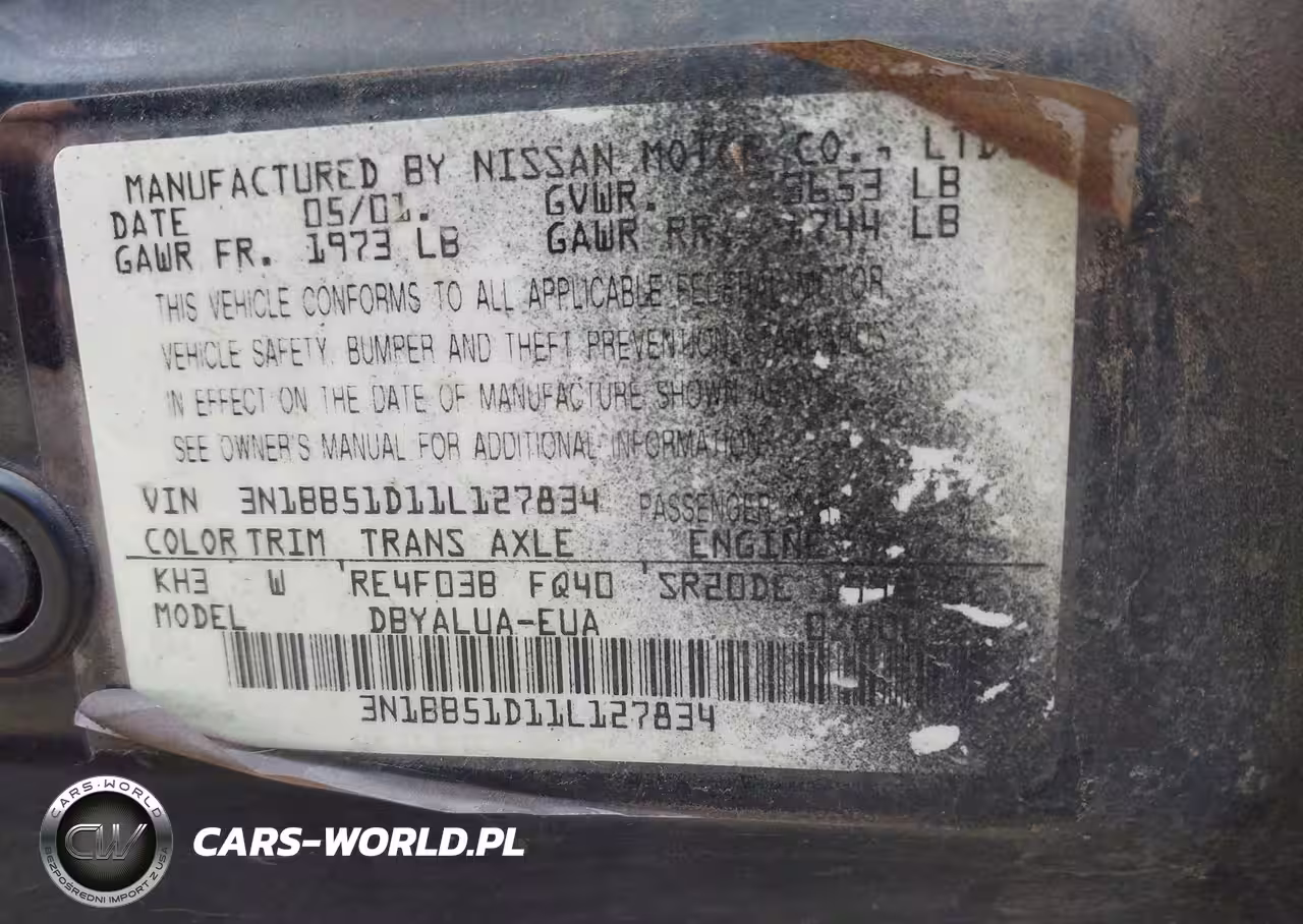2001 Nissan Sentra Se VIN:3N1BB51D11L127834 - 9