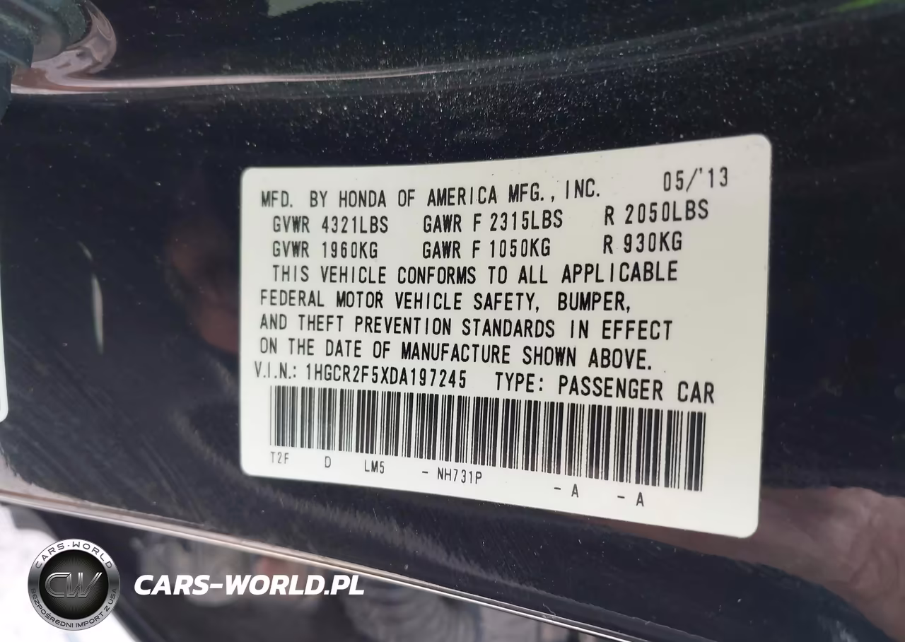 2013 Honda Accord Sport VIN:1HGCR2F5XDA197245 - 9