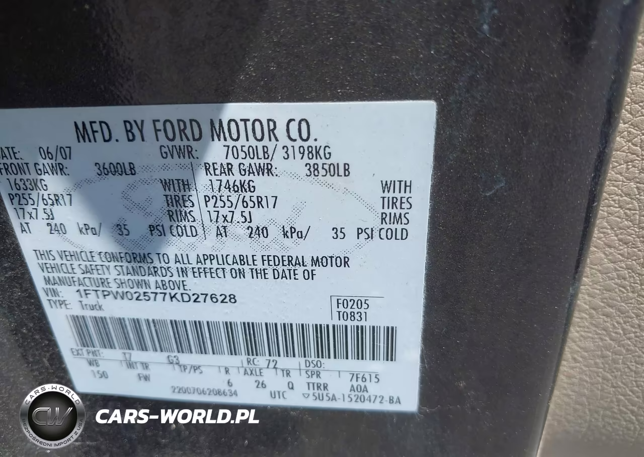 2007 Ford F-150 Xlt VIN:1FTPW02577KD27628 - 9
