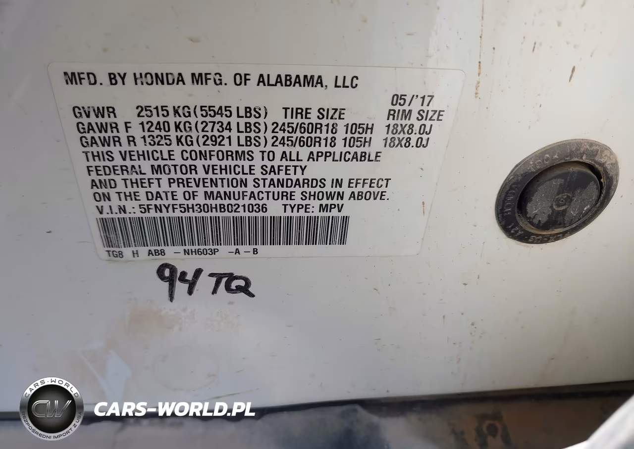 2017 Honda Pilot Ex VIN:5FNYF5H30HB021036 - 9
