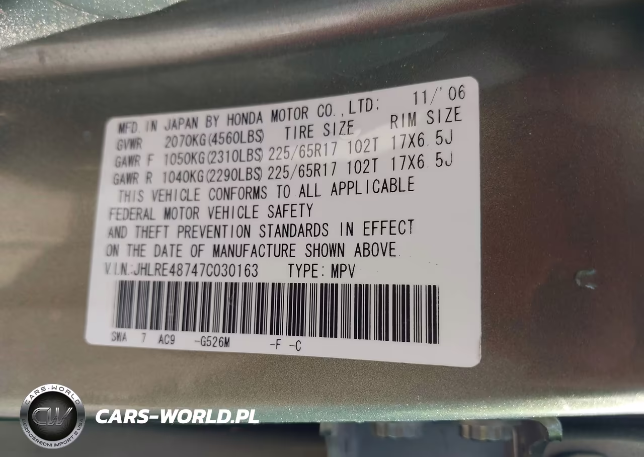 2007 Honda Cr-V Ex-L VIN:JHLRE48747C030163 - 9