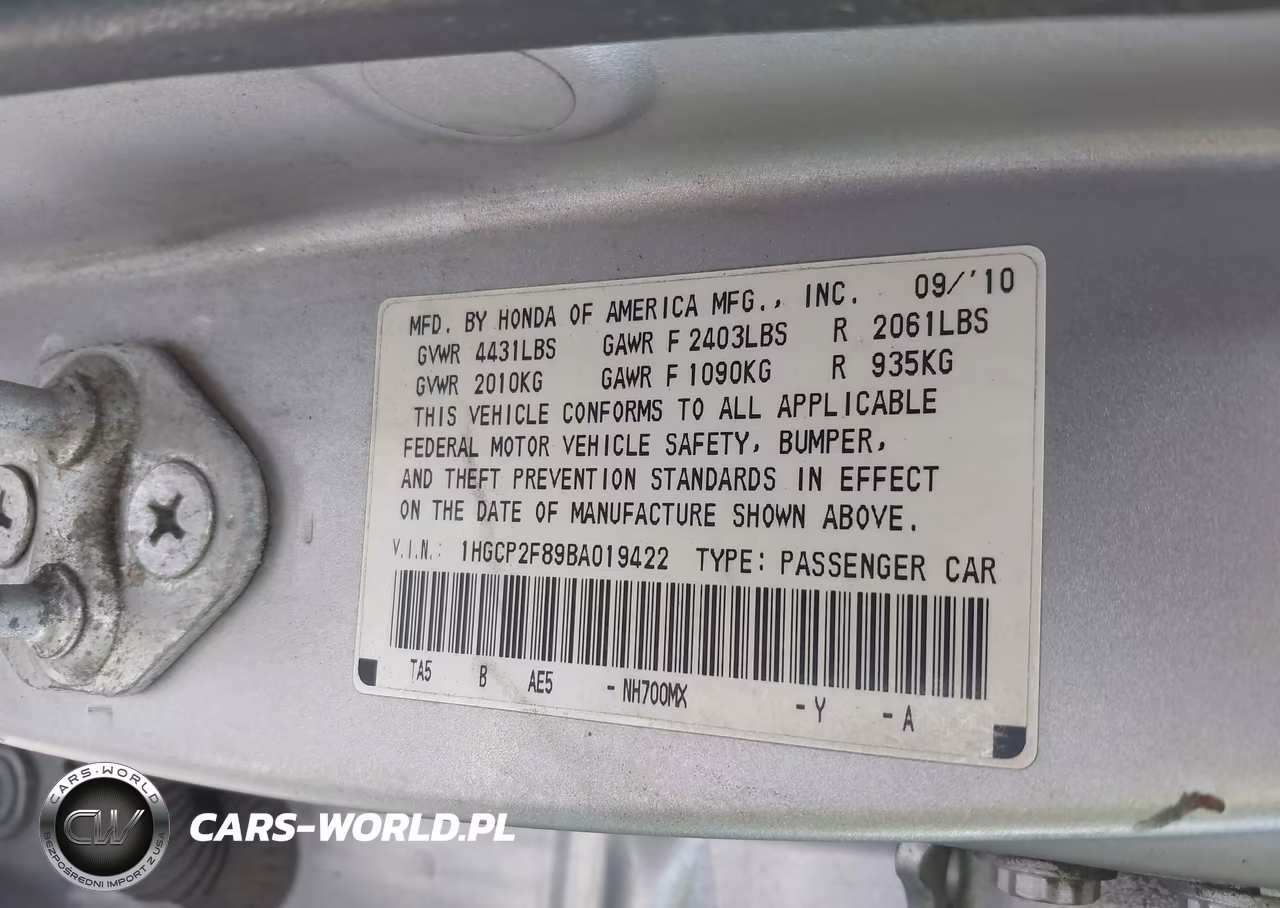 2011 Honda Accord 2.4 Ex-L VIN:1HGCP2F89BA019422 - 9