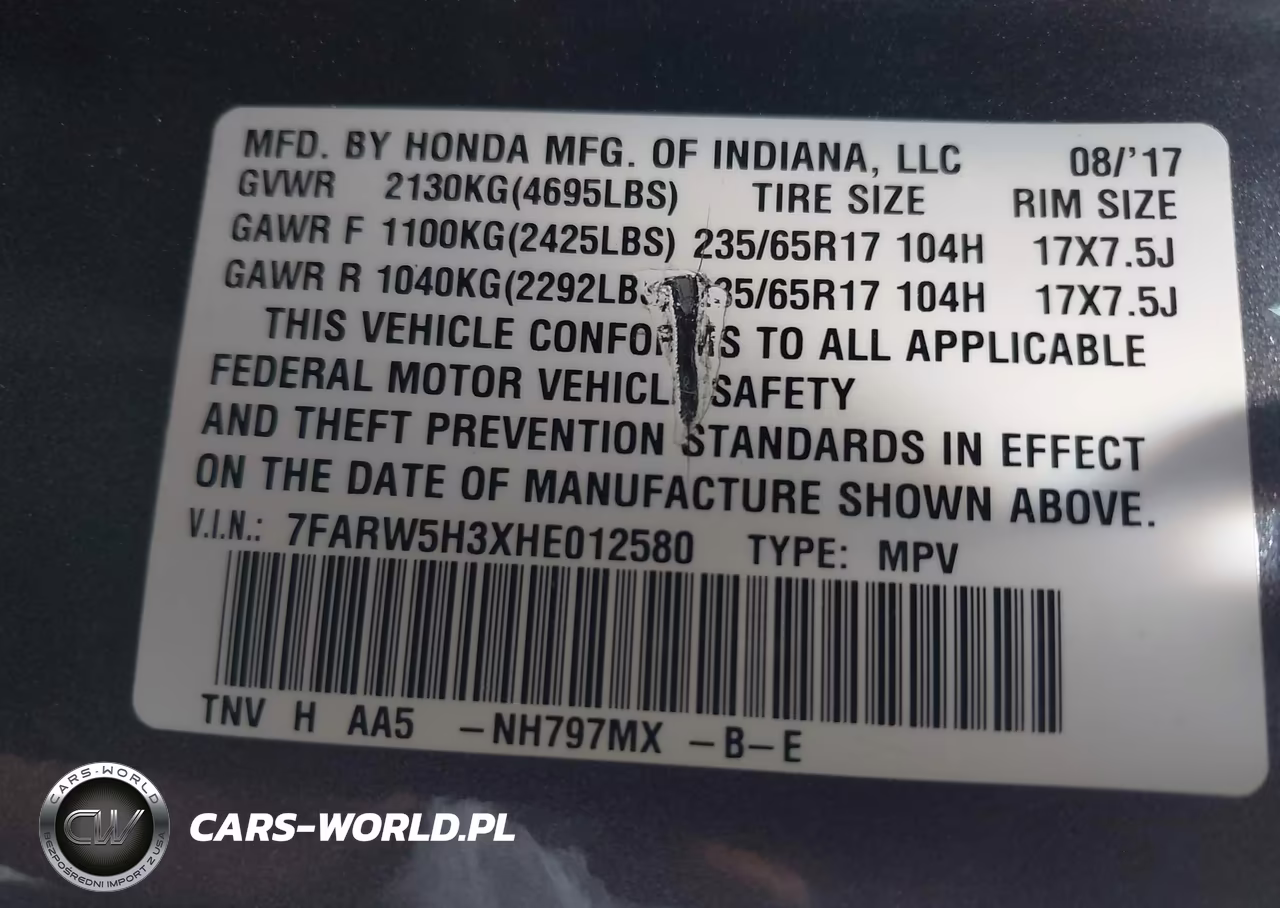2017 Honda Cr-V Lx VIN:7FARW5H3XHE012580 - 9