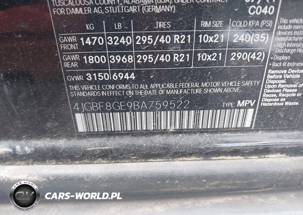 2011 Mercedes-Benz Gl 550 4Matic VIN:4JGBF8GE9BA759522 - 9