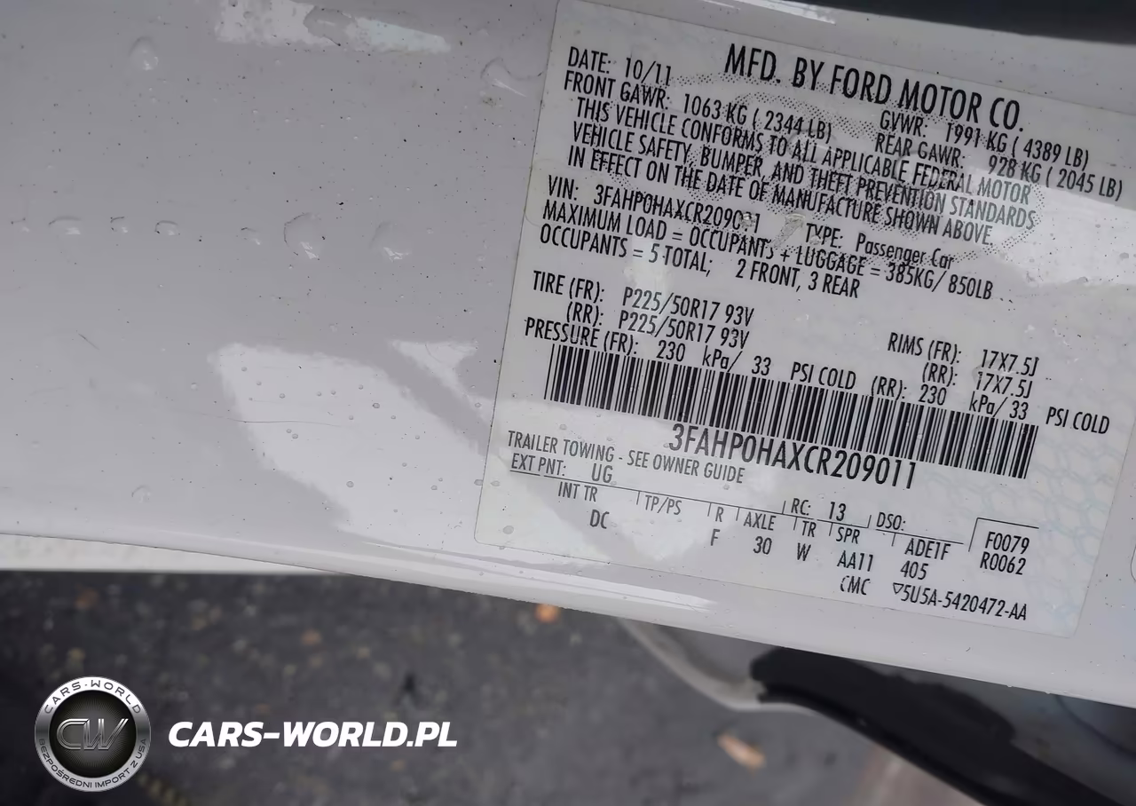 2012 Ford Fusion Se VIN:3FAHP0HAXCR209011 - 9