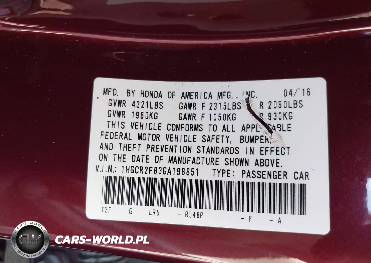 2016 Honda Accord Ex-L VIN:1HGCR2F83GA198851 - 9