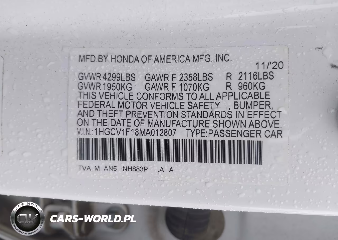 2021 Honda Accord Lx VIN:1HGCV1F18MA012807 - 9