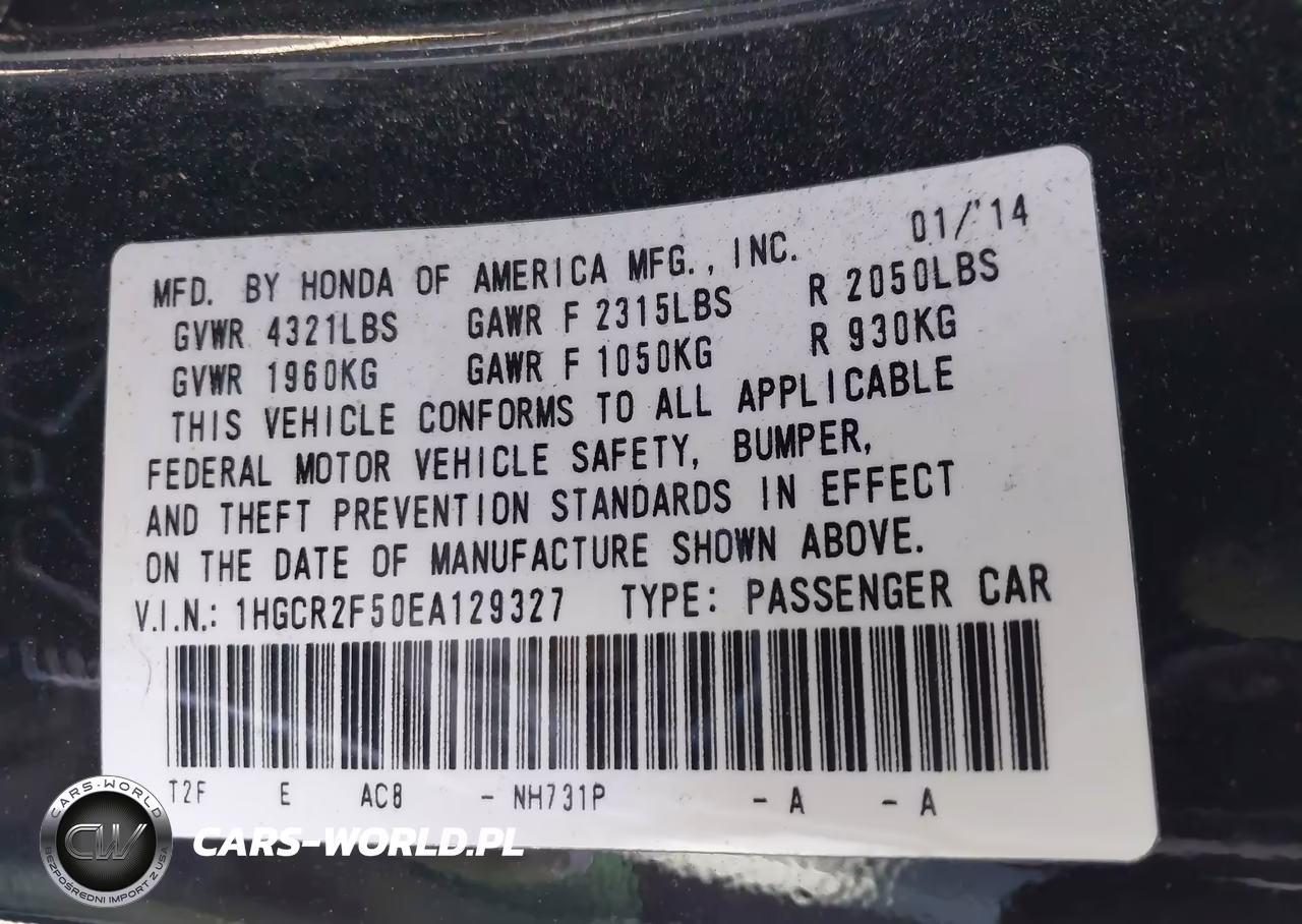 2014 Honda Accord Sport VIN:1HGCR2F50EA129327 - 9