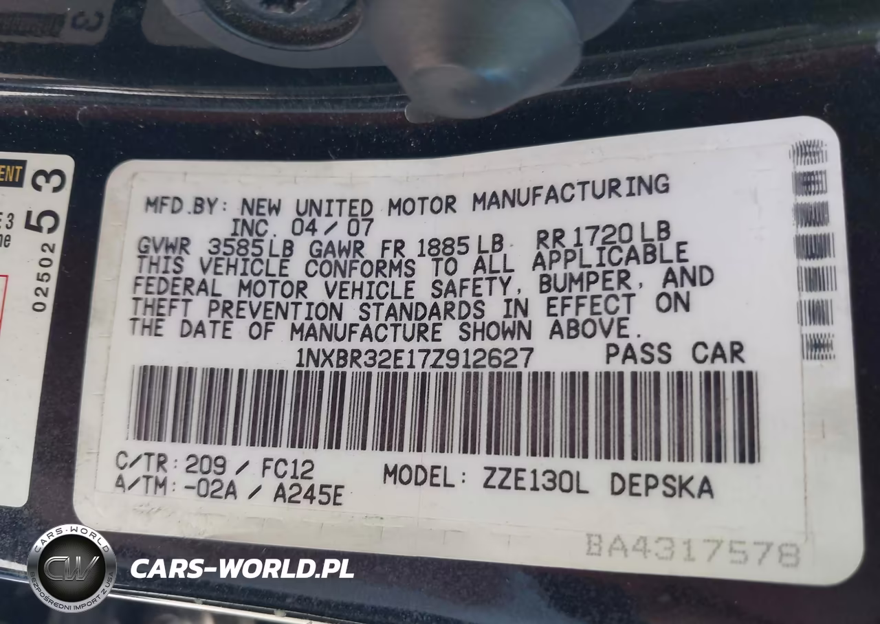 2007 Toyota Corolla S VIN:1NXBR32E17Z912627 - 9