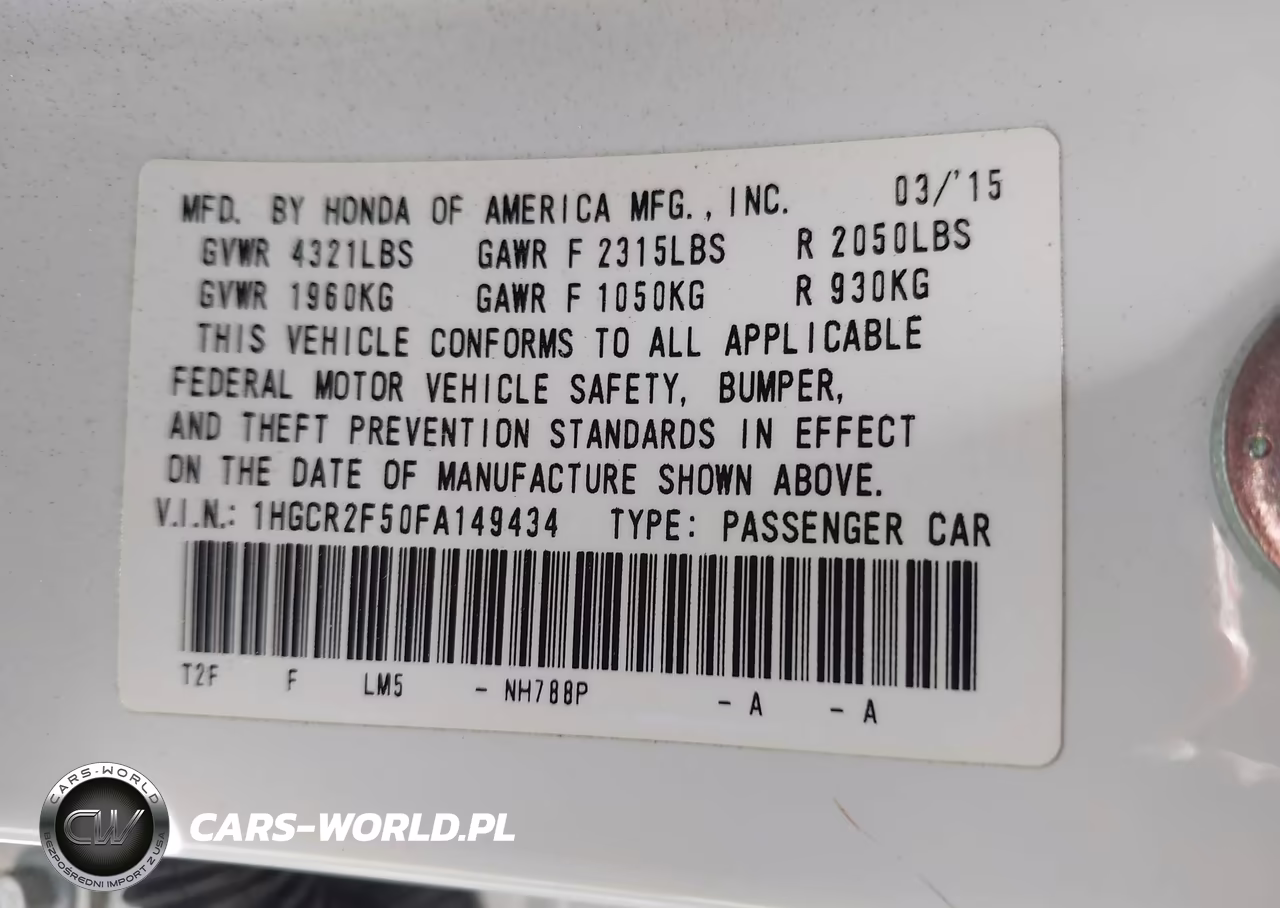 2015 Honda Accord Sport VIN:1HGCR2F50FA149434 - 9