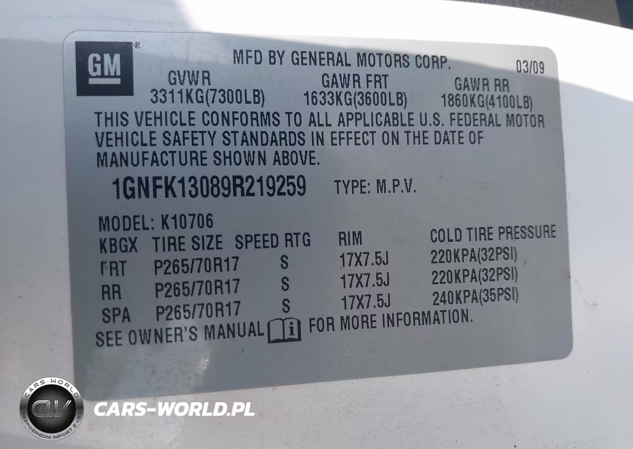 2009 Chevrolet Tahoe K1500 Ls VIN:1GNFK13089R219259 - 9