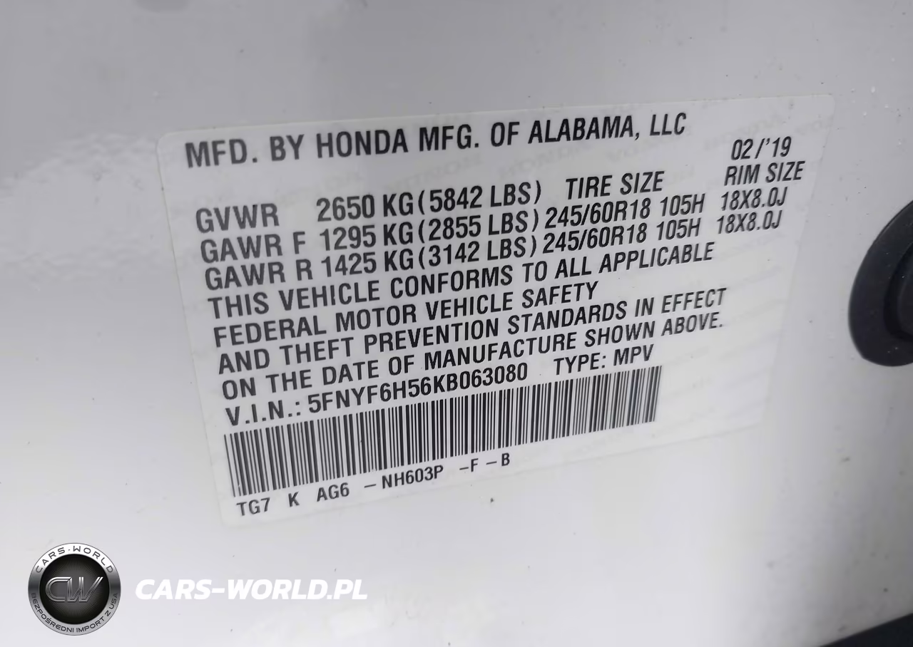 2019 Honda Pilot Ex-L VIN:5FNYF6H56KB063080 - 9