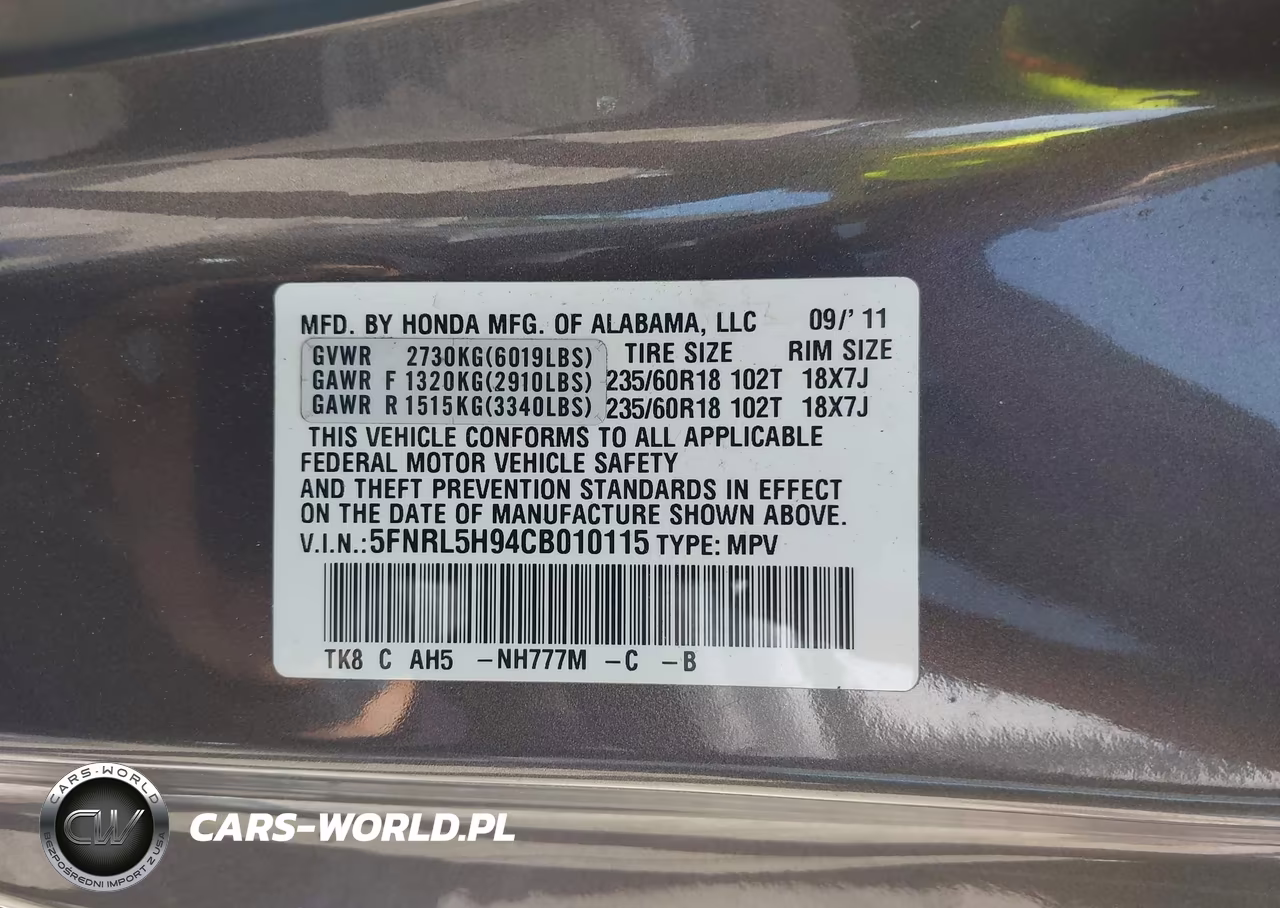 2012 Honda Odyssey Touring-Touring Elite VIN:5FNRL5H94CB010115 - 9