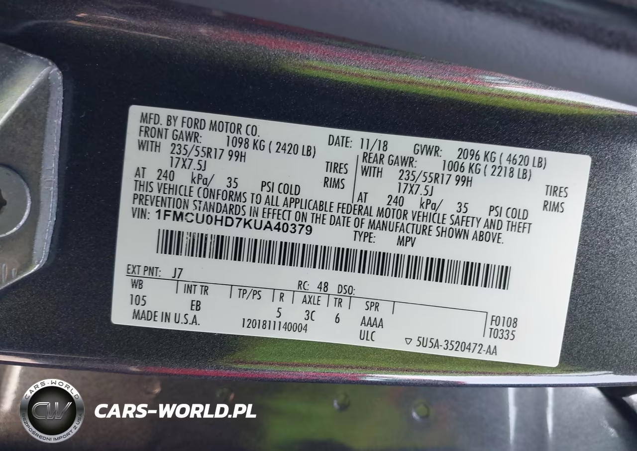 2019 Ford Escape Sel VIN:1FMCU0HD7KUA40379 - 9