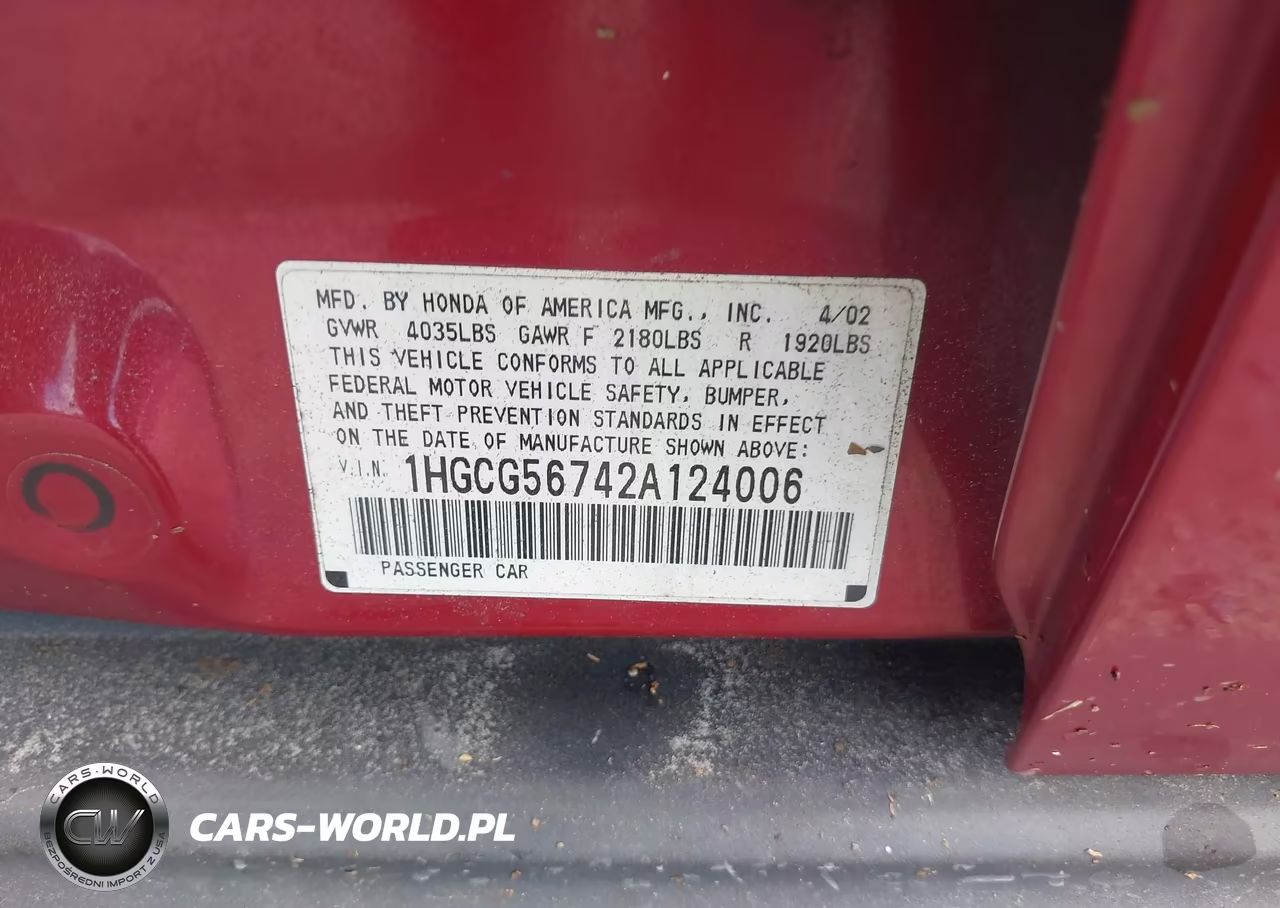 2002 Honda Accord 2.3 Se VIN:1HGCG56742A124006 - 9