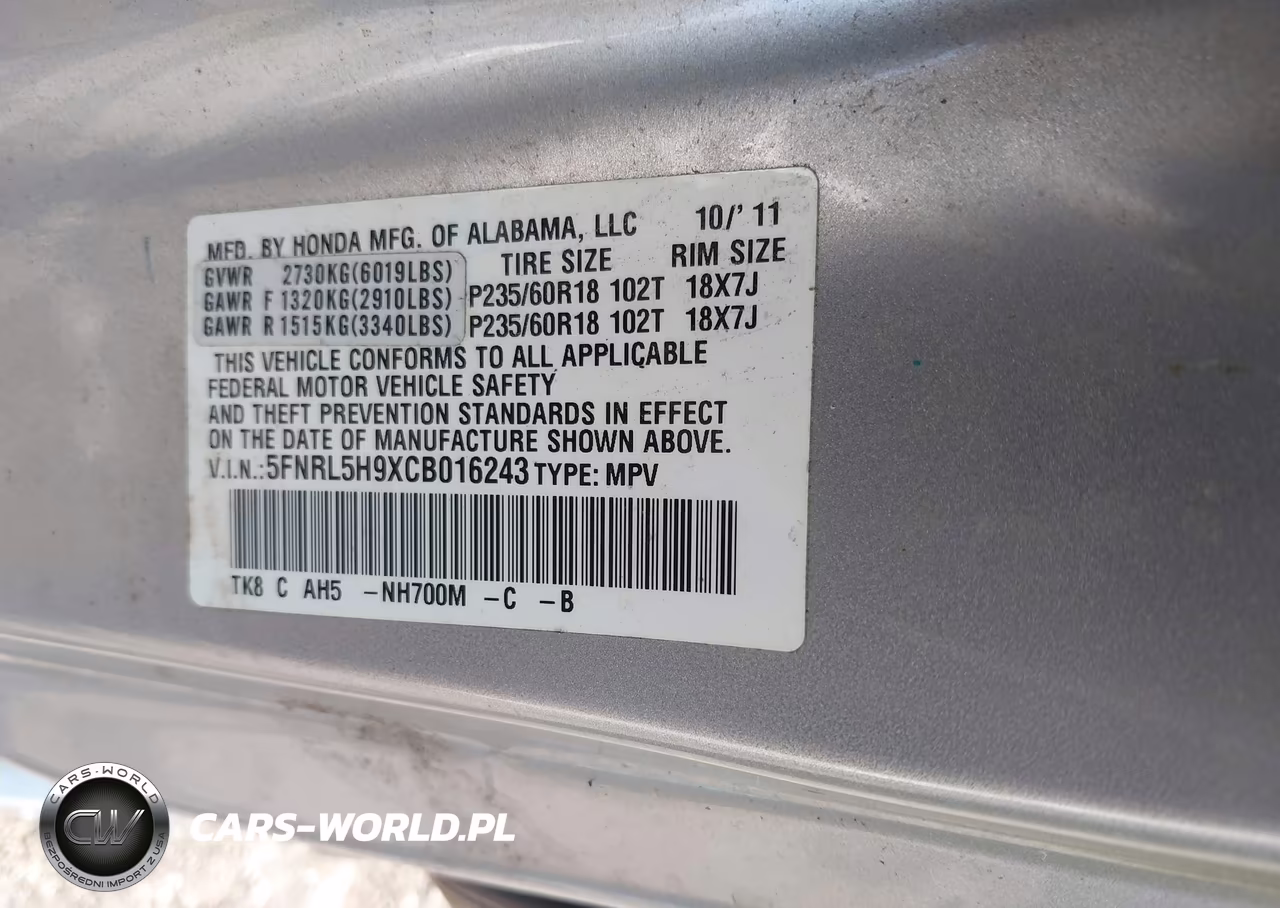 2012 Honda Odyssey Touring-Touring Elite VIN:5FNRL5H9XCB016243 - 9