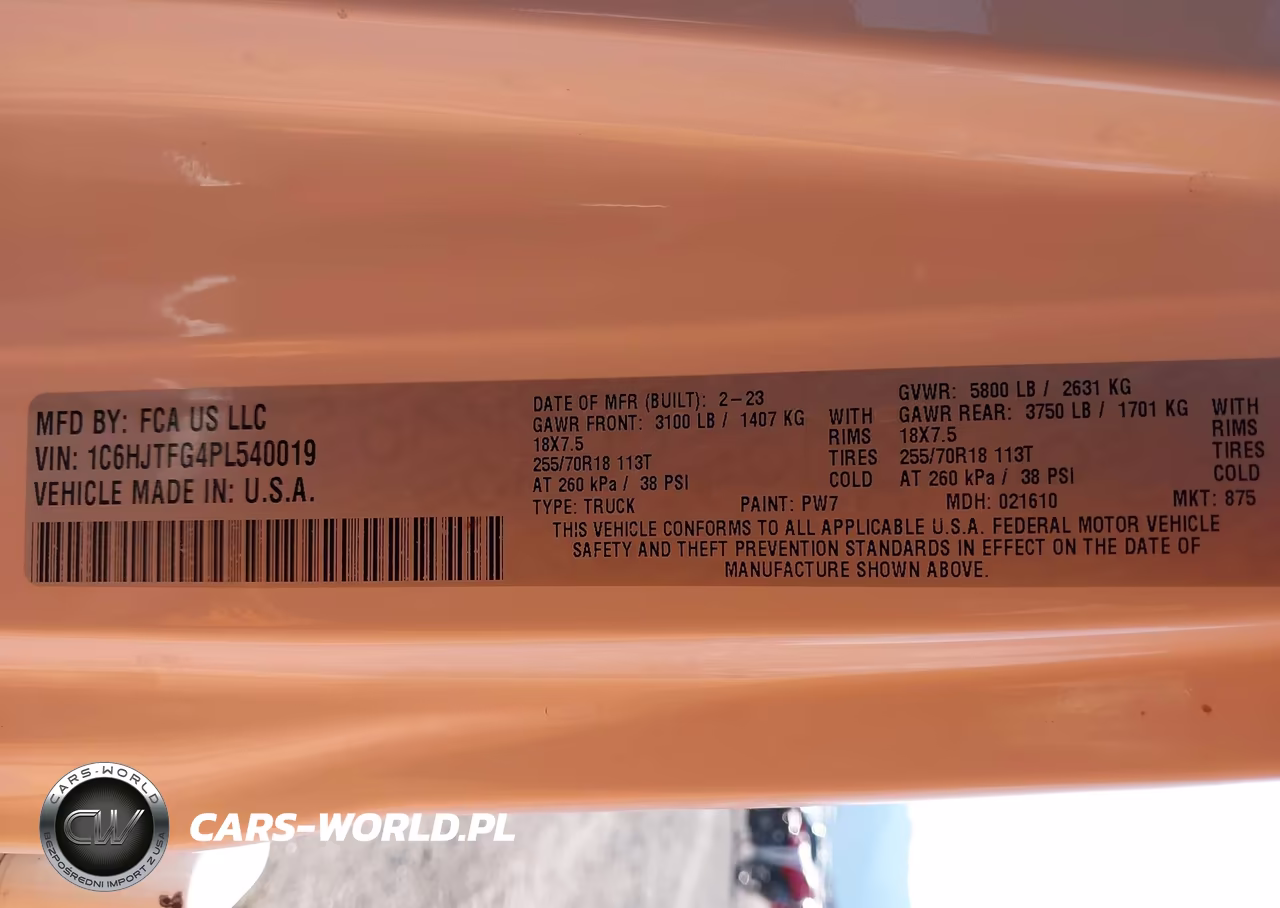 2023 Jeep Gladiator Overland 4X4 VIN:1C6HJTFG4PL540019 - 9