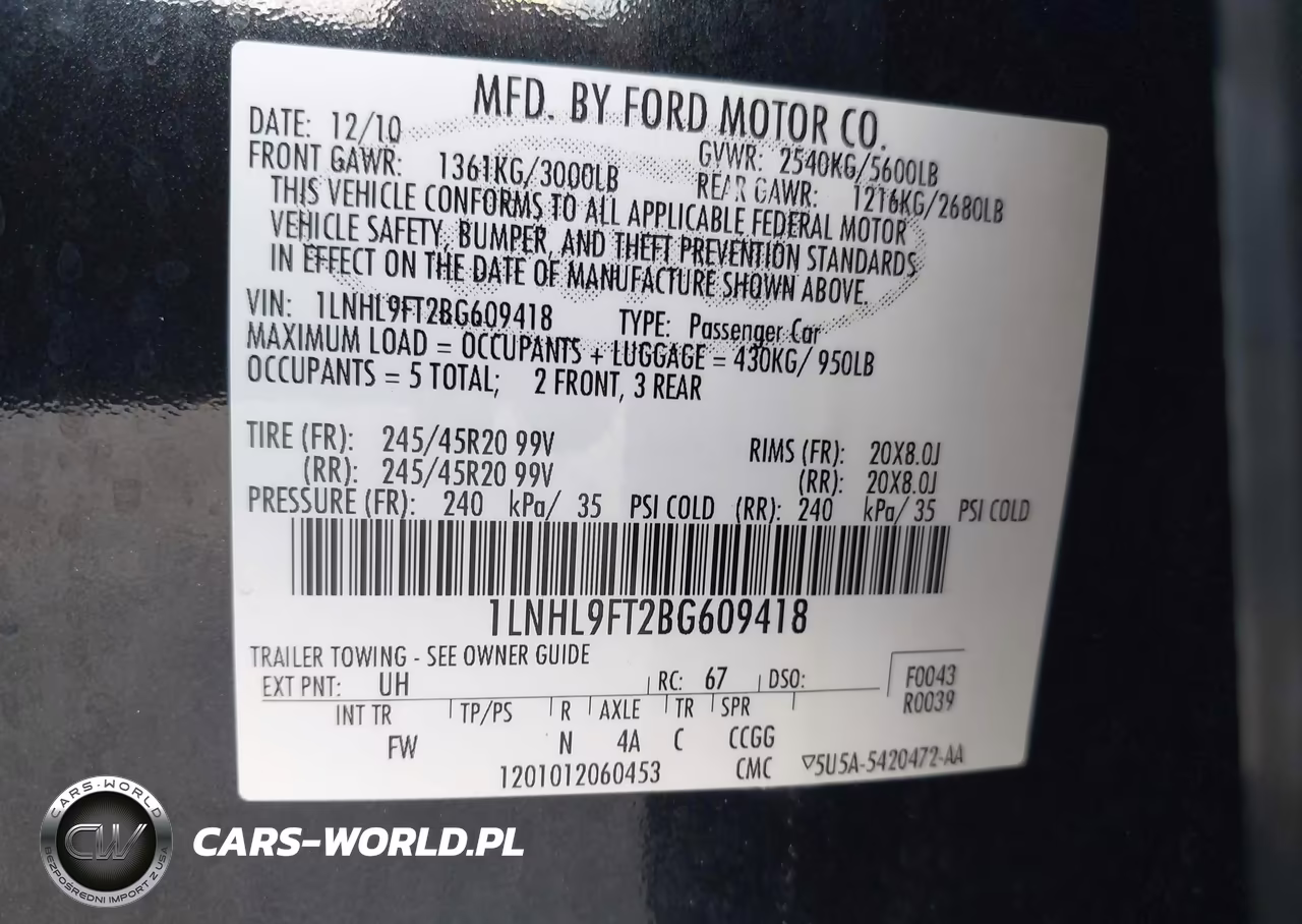 2011 Lincoln Mks Ecoboost VIN:1LNHL9FT2BG609418 - 9