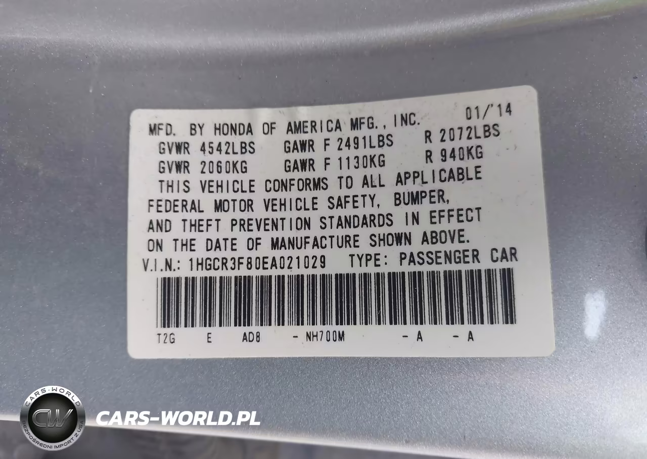 2014 Honda Accord Ex-L V-6 VIN:1HGCR3F80EA021029 - 9