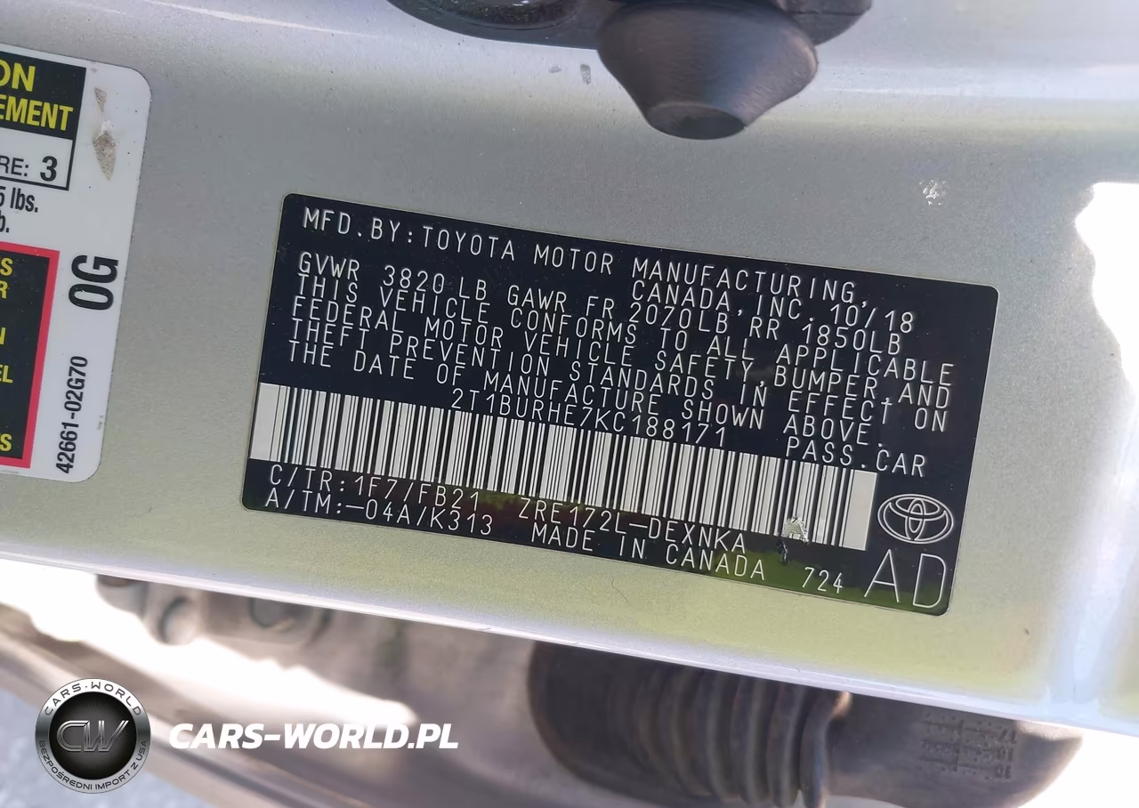 2019 Toyota Corolla Le VIN:2T1BURHE7KC188171 - 9