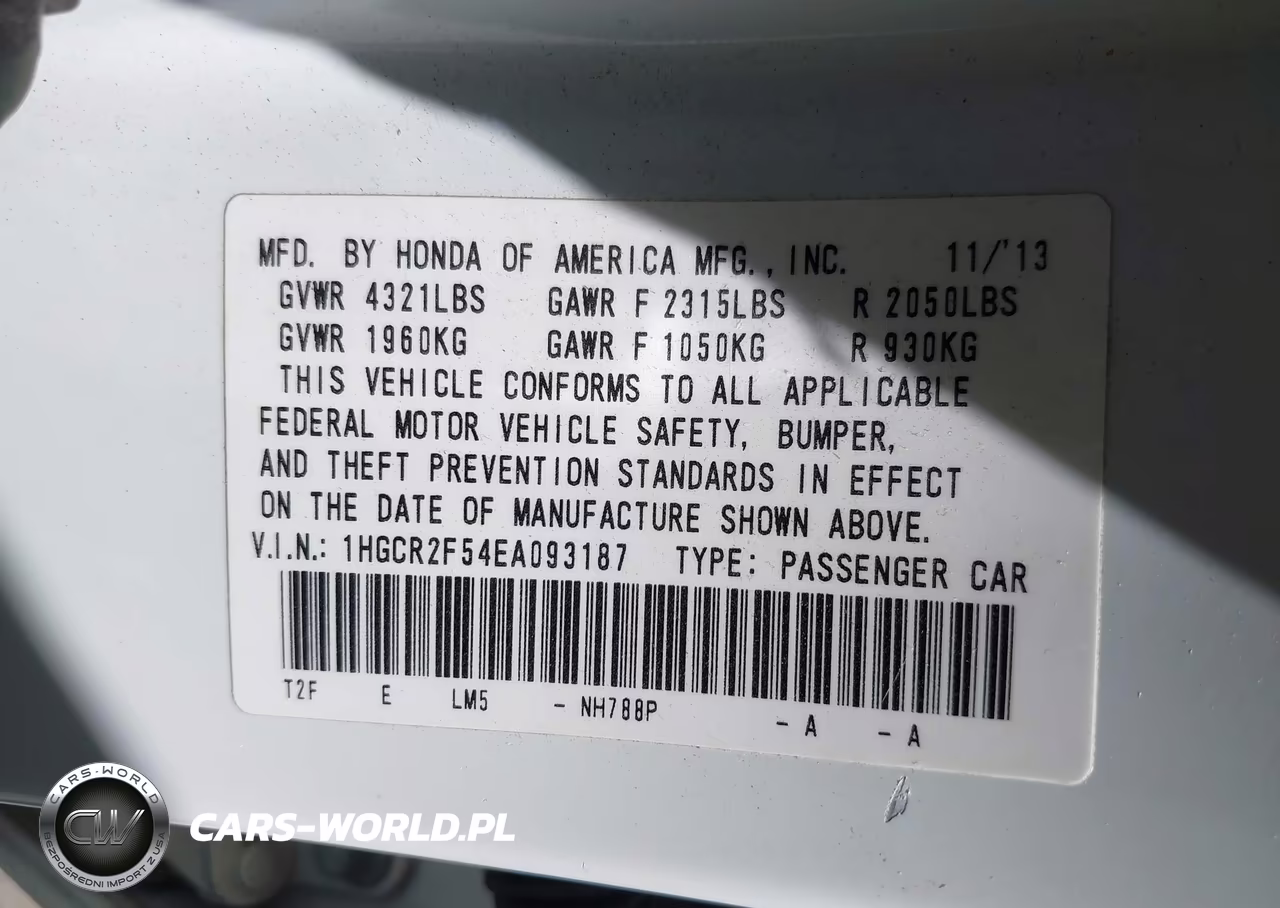 2014 Honda Accord Sport VIN:1HGCR2F54EA093187 - 9