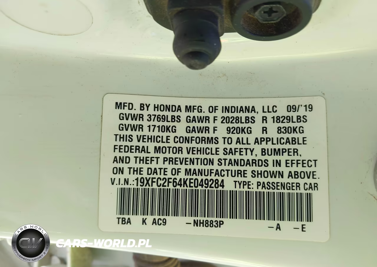 2019 Honda Civic Lx VIN:19XFC2F64KE049284 - 9