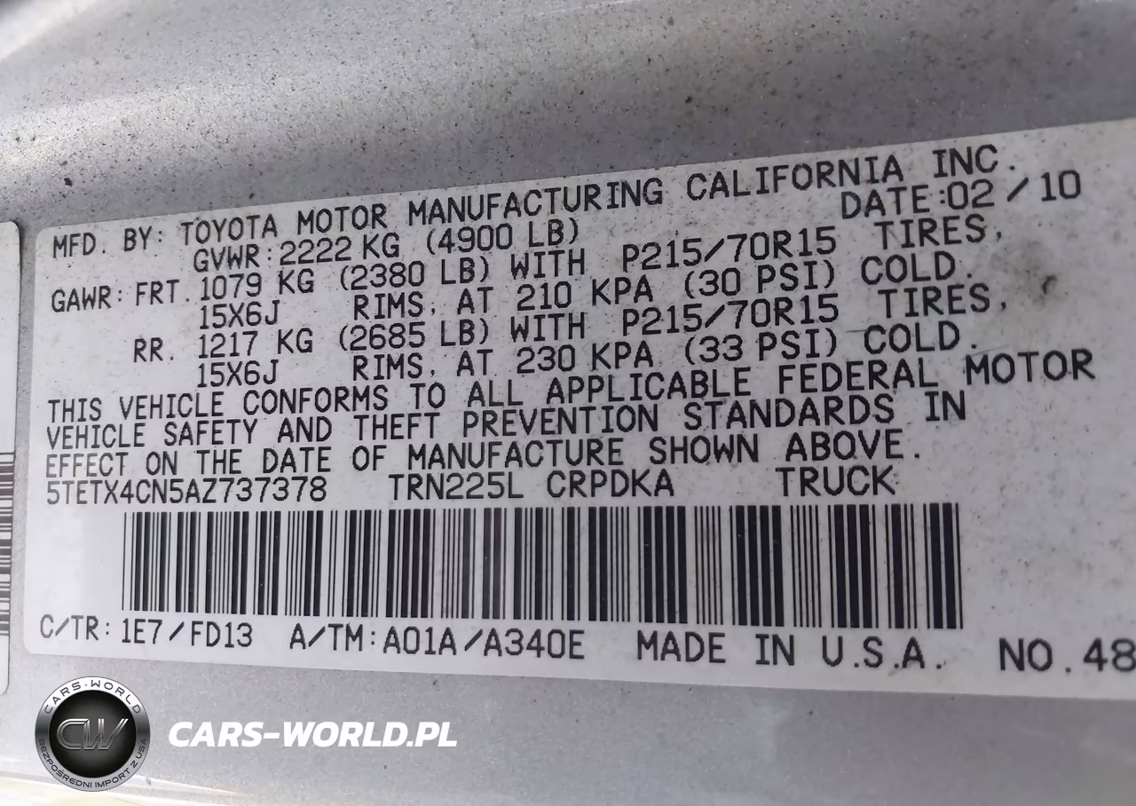 2010 Toyota Tacoma VIN:5TETX4CN5AZ737378 - 9