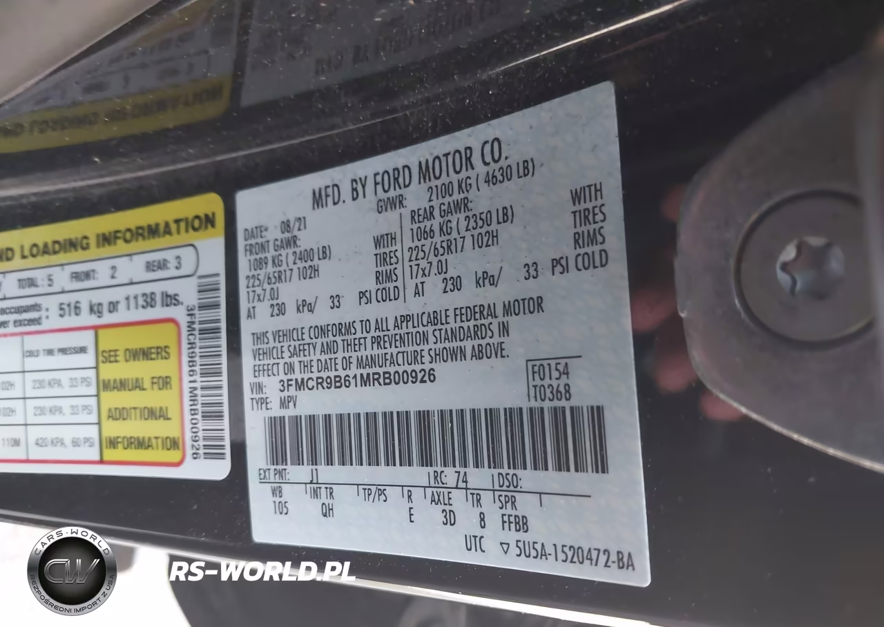 2021 Ford Bronco Sport Big Bend VIN:3FMCR9B61MRB00926 - 9