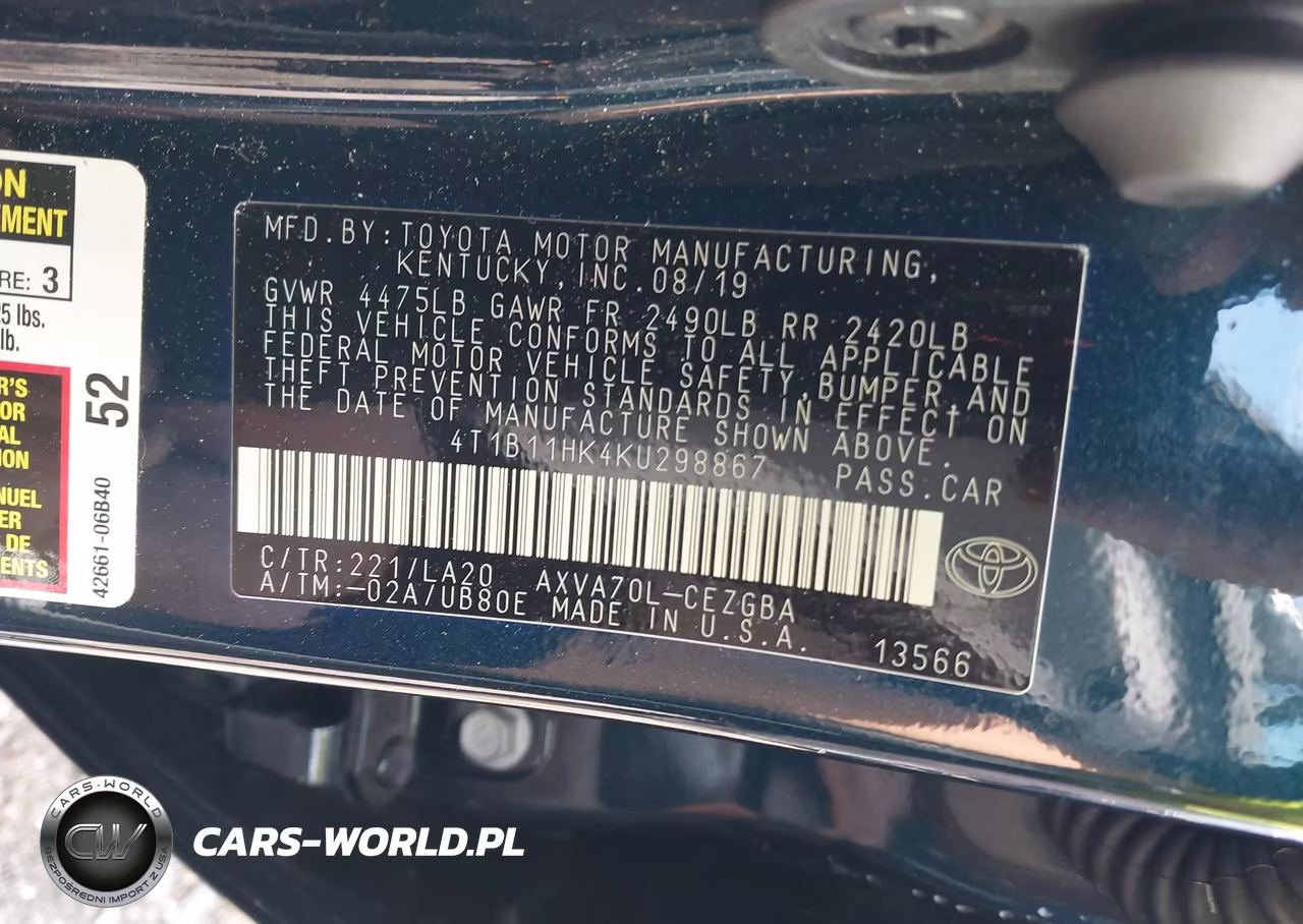 2019 Toyota Camry Xle VIN:4T1B11HK4KU298867 - 9
