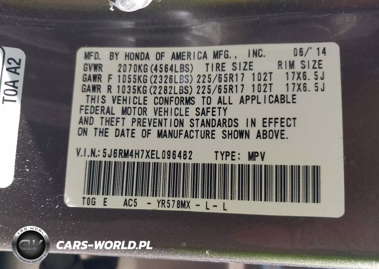 2014 Honda Cr-V Exl VIN:5J6RM4H7XEL096482 - 9