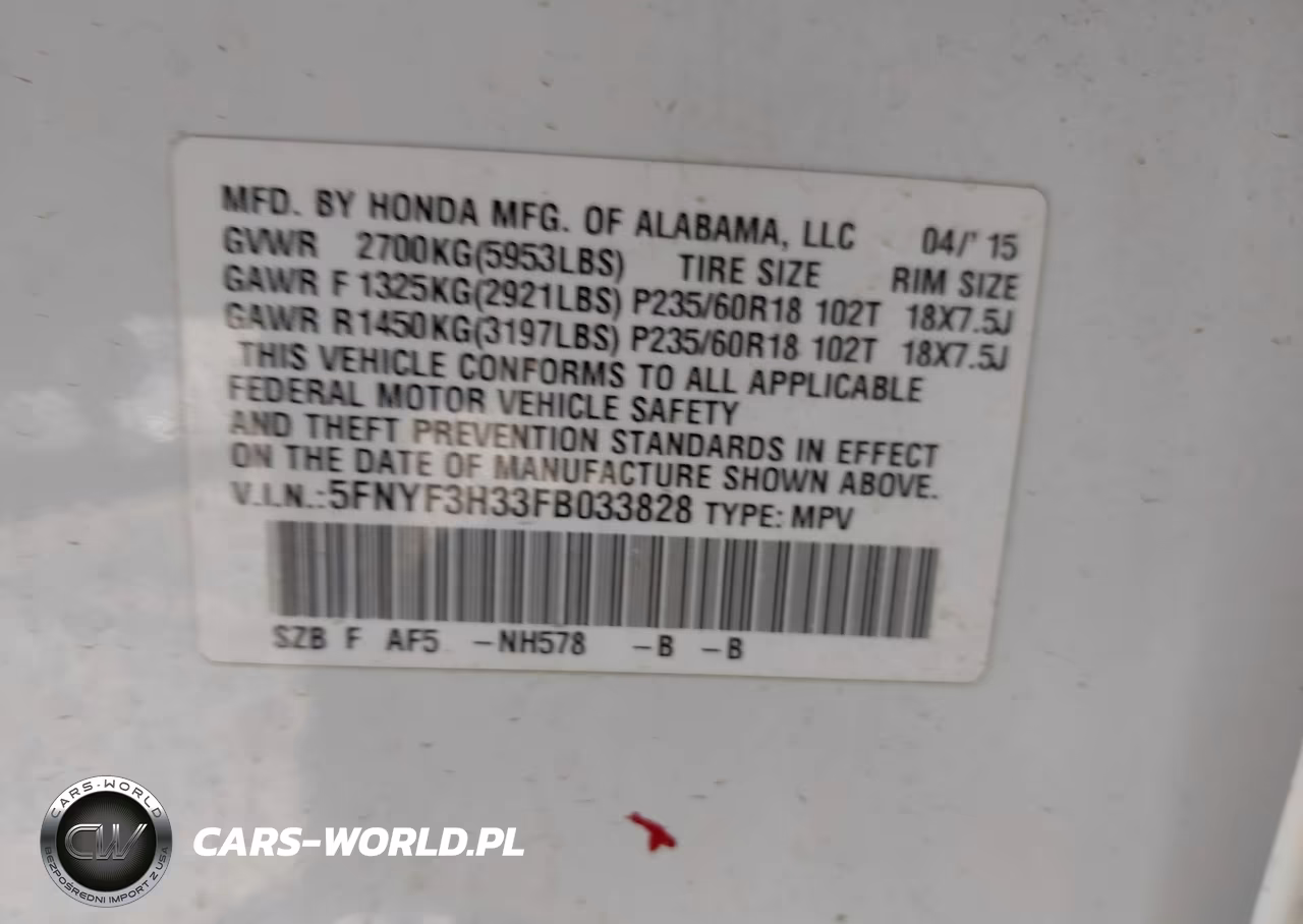 2015 Honda Pilot Se VIN:5FNYF3H33FB033828 - 9