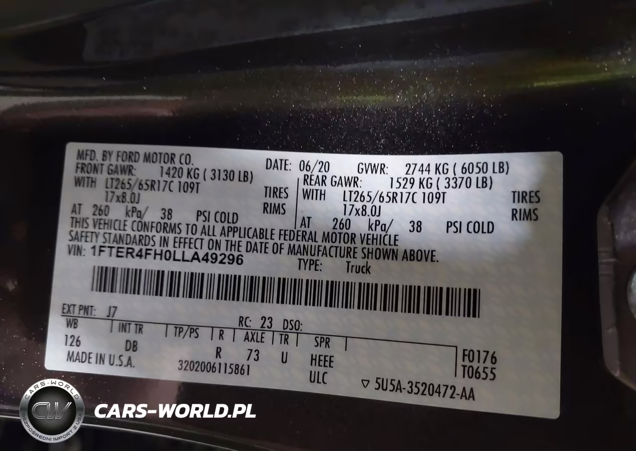 2020 Ford Ranger Lariat VIN:1FTER4FH0LLA49296 - 9