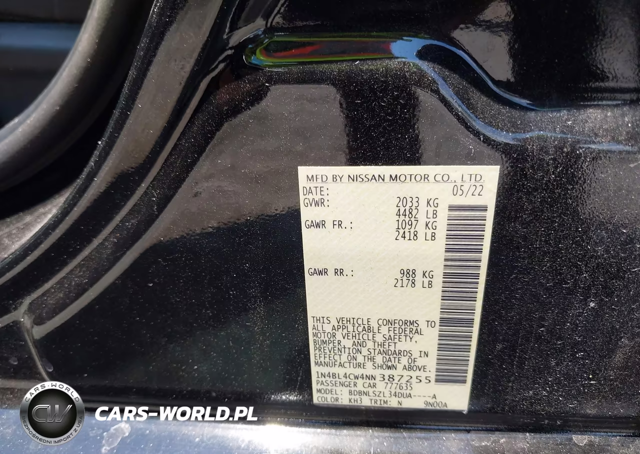 2022 Nissan Altima Sr Intelligent Awd VIN:1N4BL4CW4NN387255 - 9