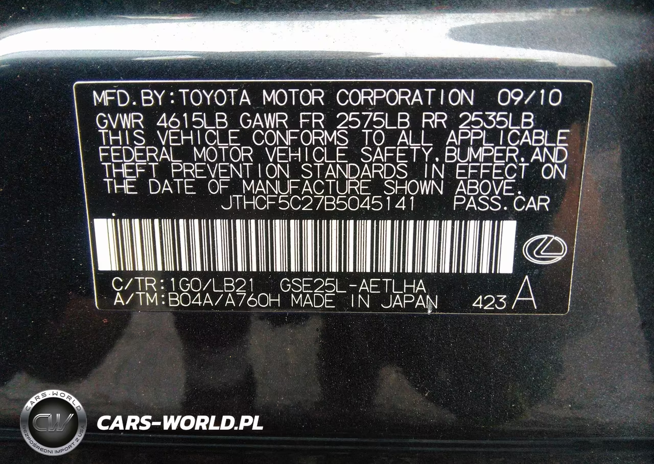 LEXUS IS 250 VIN:JTHCF5C27B5045141 - 9