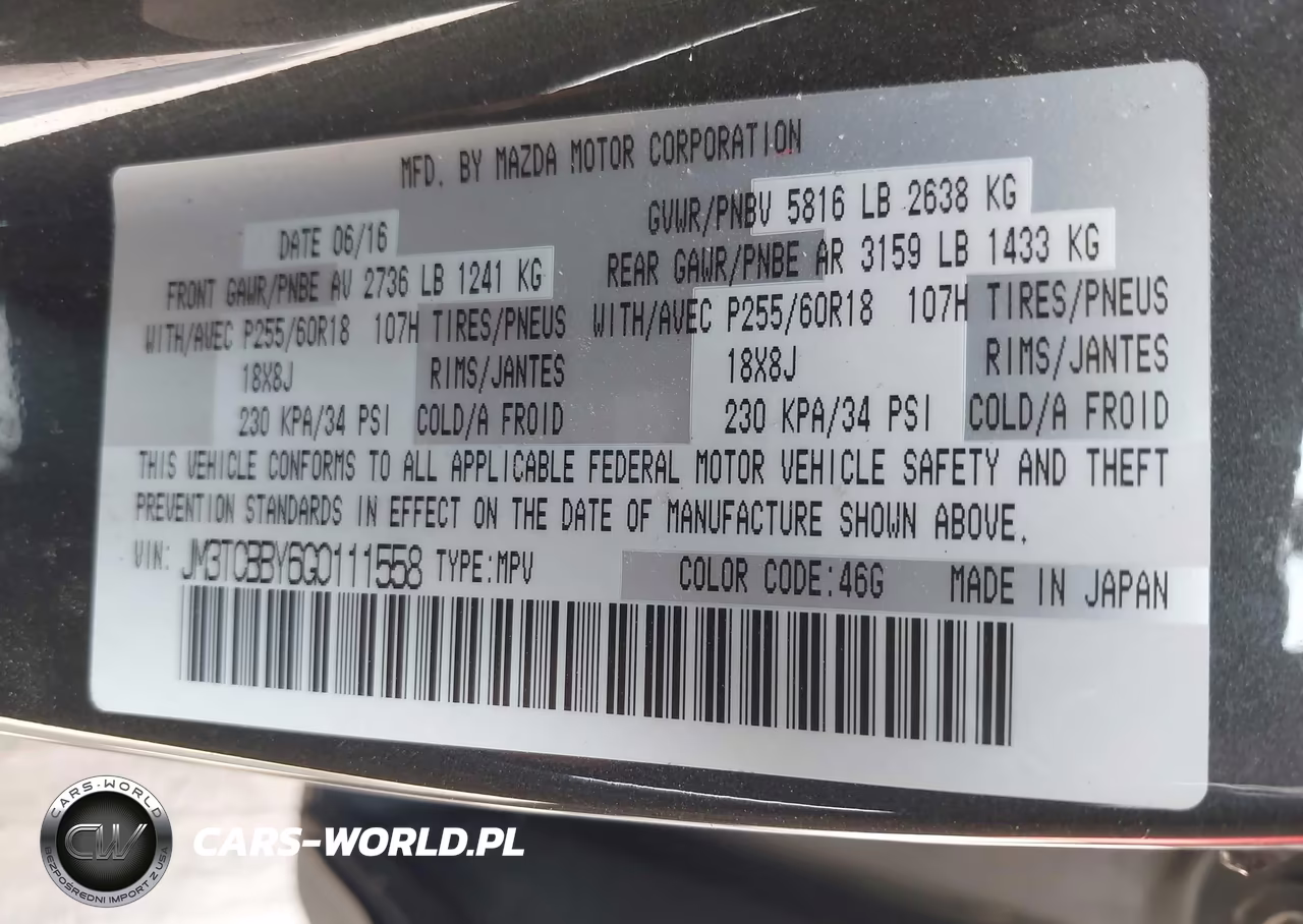 2016 Mazda Cx-9 Sport VIN:JM3TCBBY6G0111558 - 9