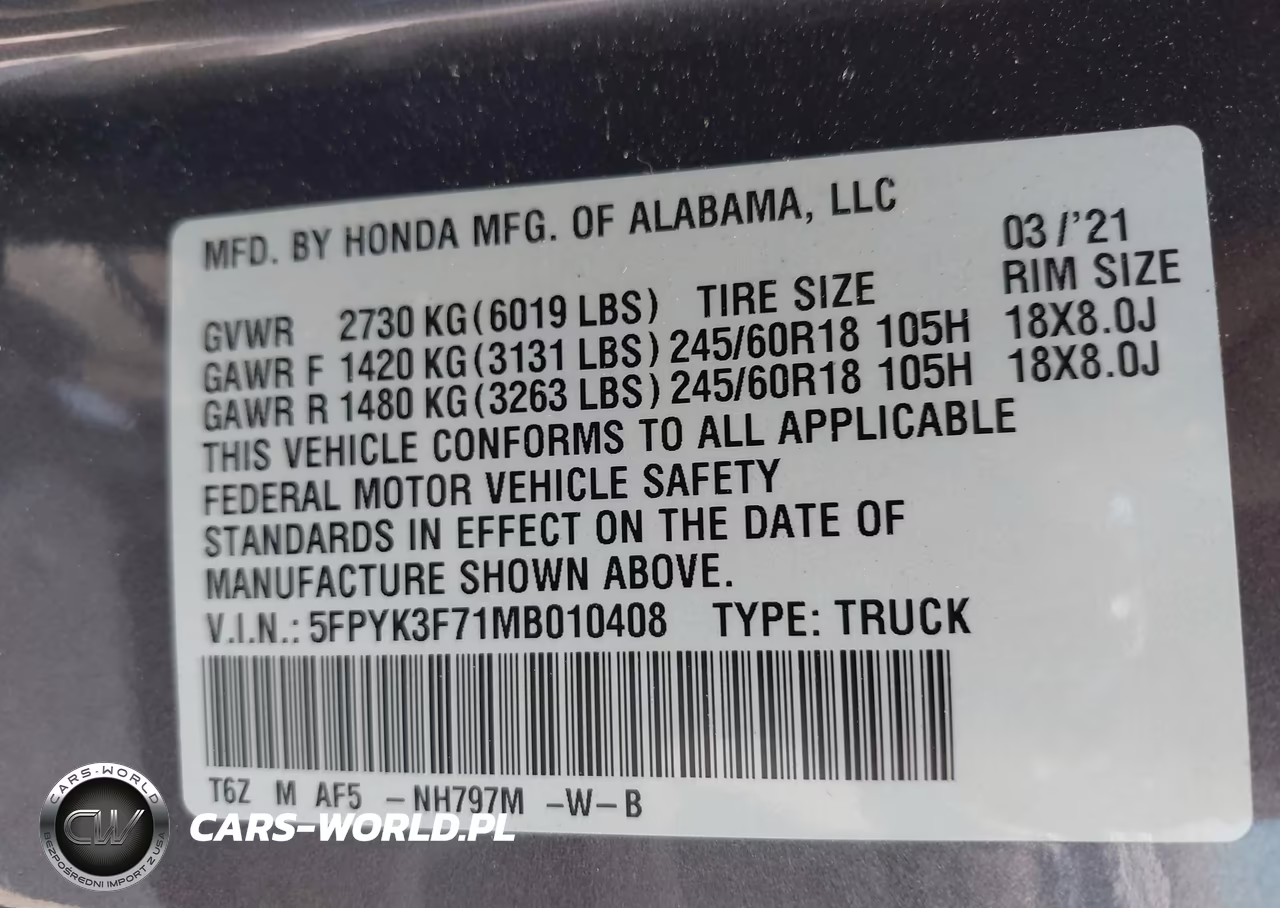 2021 Honda Ridgeline Rtl-E VIN:5FPYK3F71MB010408 - 9