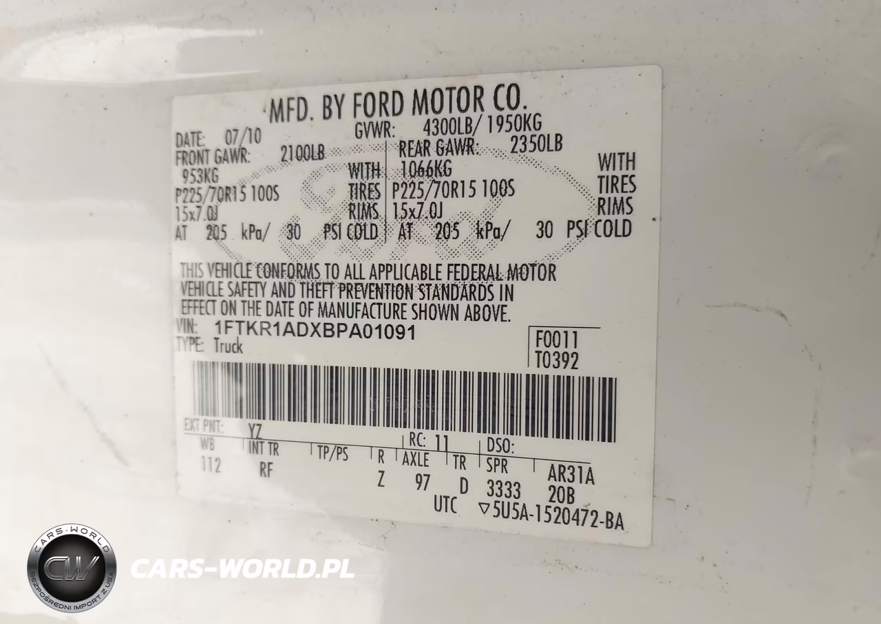 2011 Ford Ranger Xl VIN:1FTKR1ADXBPA01091 - 9