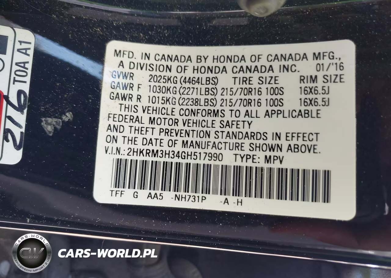 2016 Honda Cr-V Lx VIN:2HKRM3H34GH517990 - 9