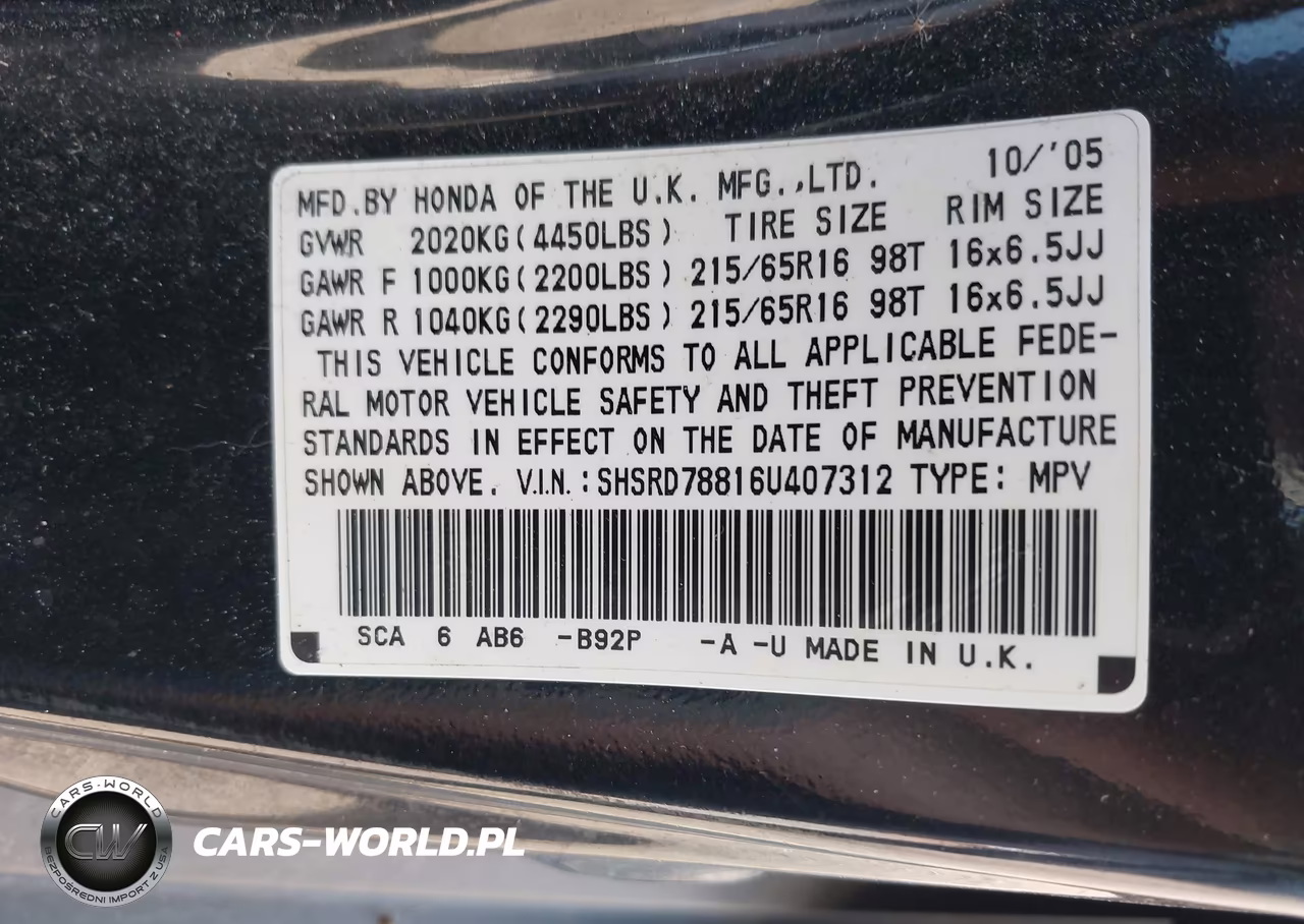 2006 Honda Cr-V Ex VIN:SHSRD78816U407312 - 9