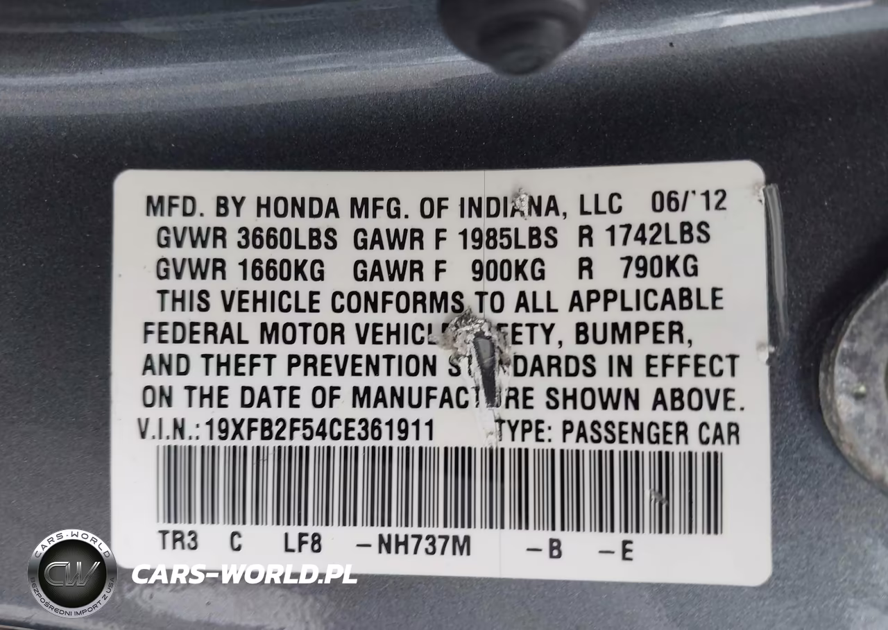 2012 Honda Civic Lx VIN:19XFB2F54CE361911 - 9