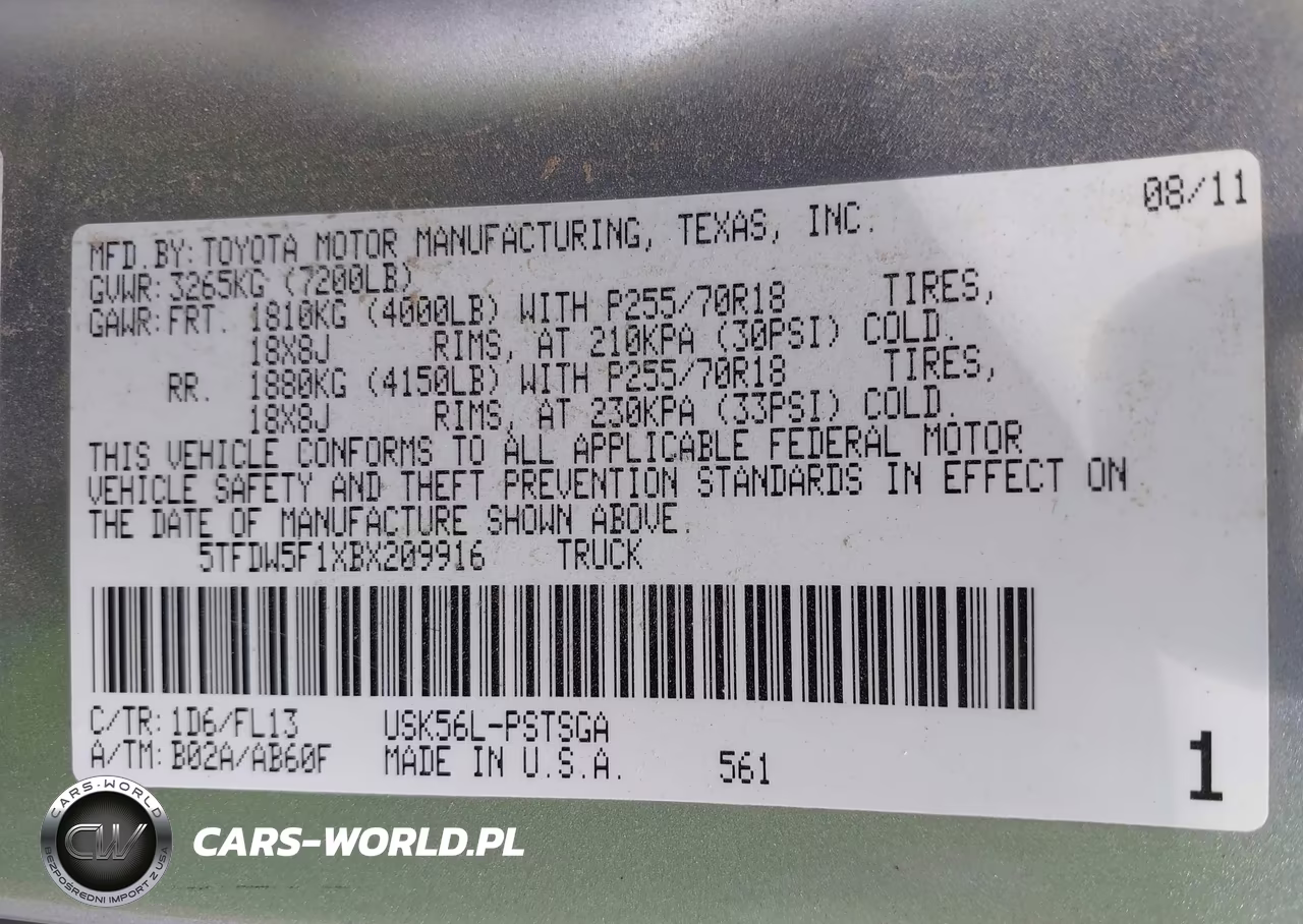 2011 Toyota Tundra Grade 5.7L V8 VIN:5TFDW5F1XBX209916 - 9