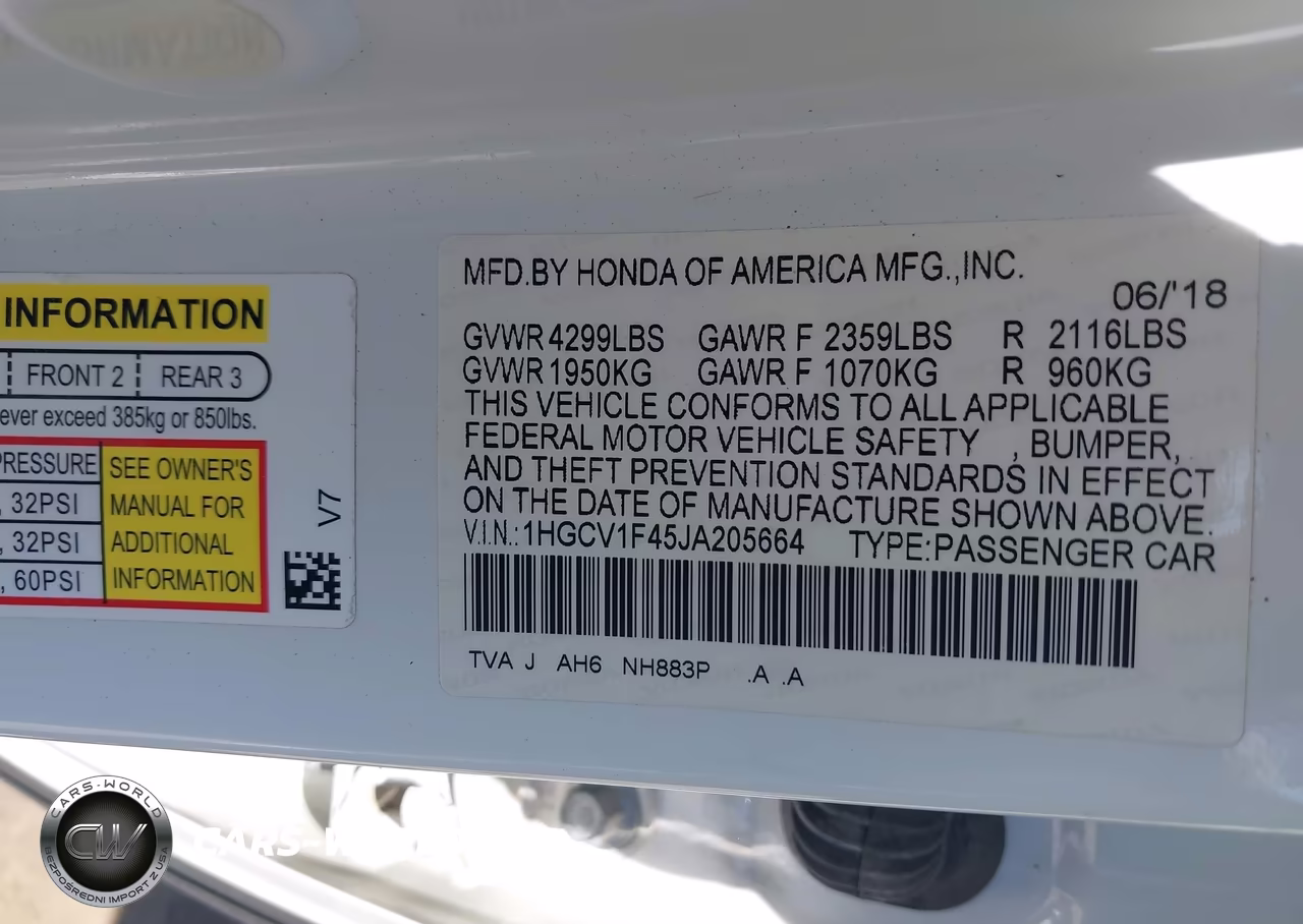 2018 Honda Accord Ex VIN:1HGCV1F45JA205664 - 9