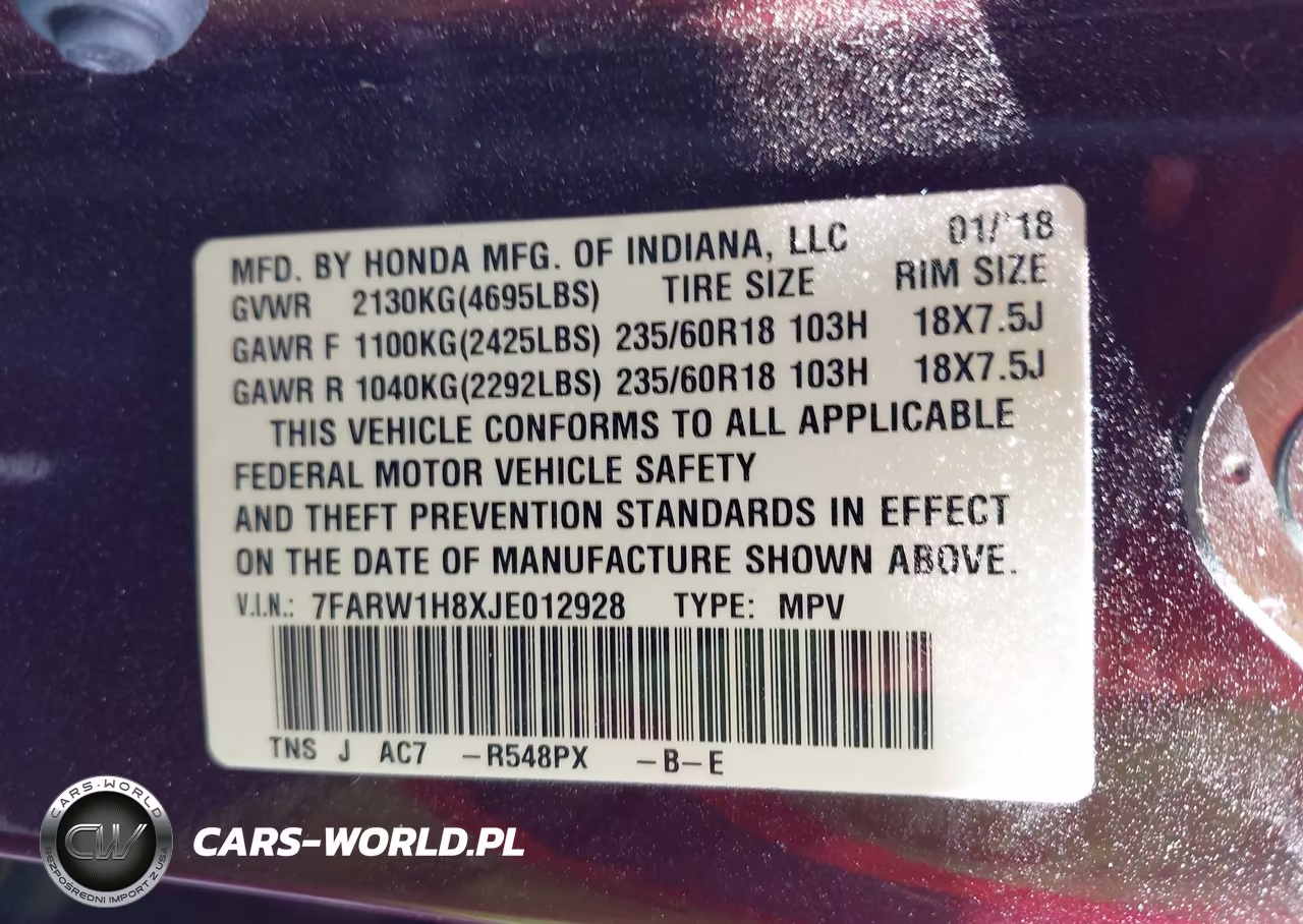 2018 Honda Cr-V Ex-L-Ex-L Navi VIN:7FARW1H8XJE012928 - 9